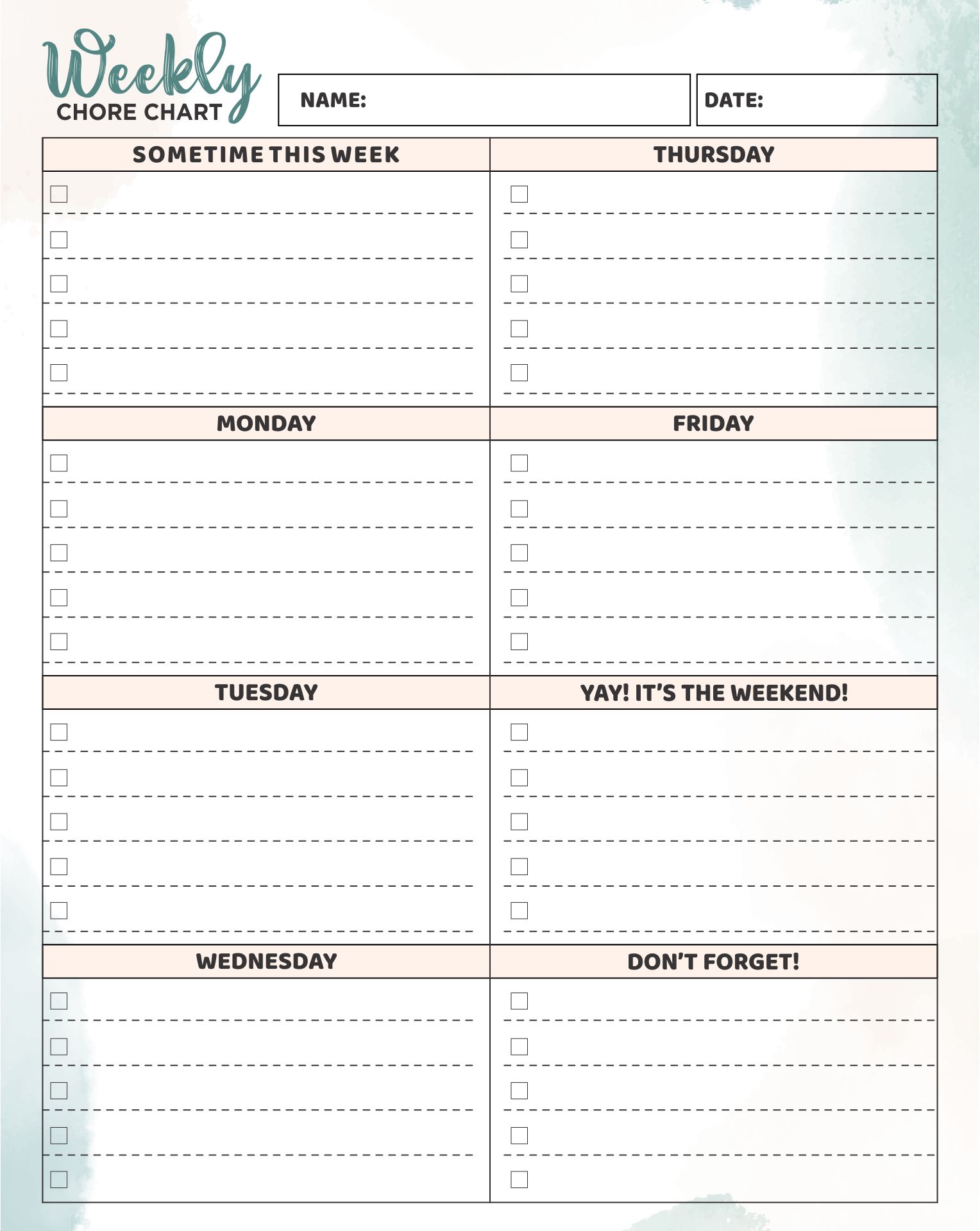 Printable Weekly Chore Chart