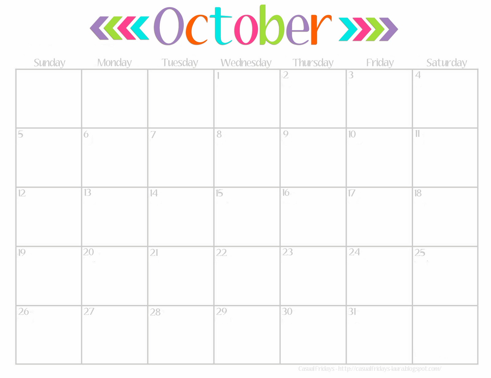 Cute October 2014 Calendar Printable