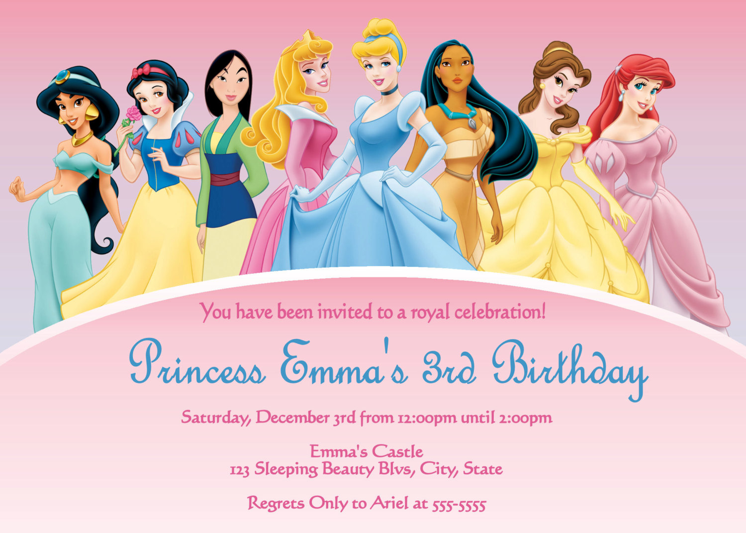 Free Printable Disney Princess Birthday Invitations - Printable ...