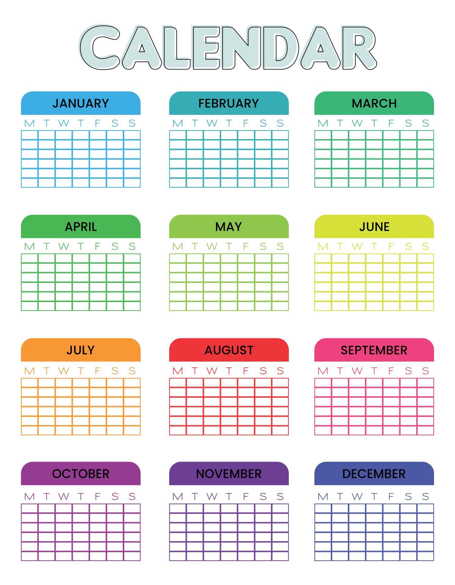 Printable 2015 Monthly Calendars 8 X 11