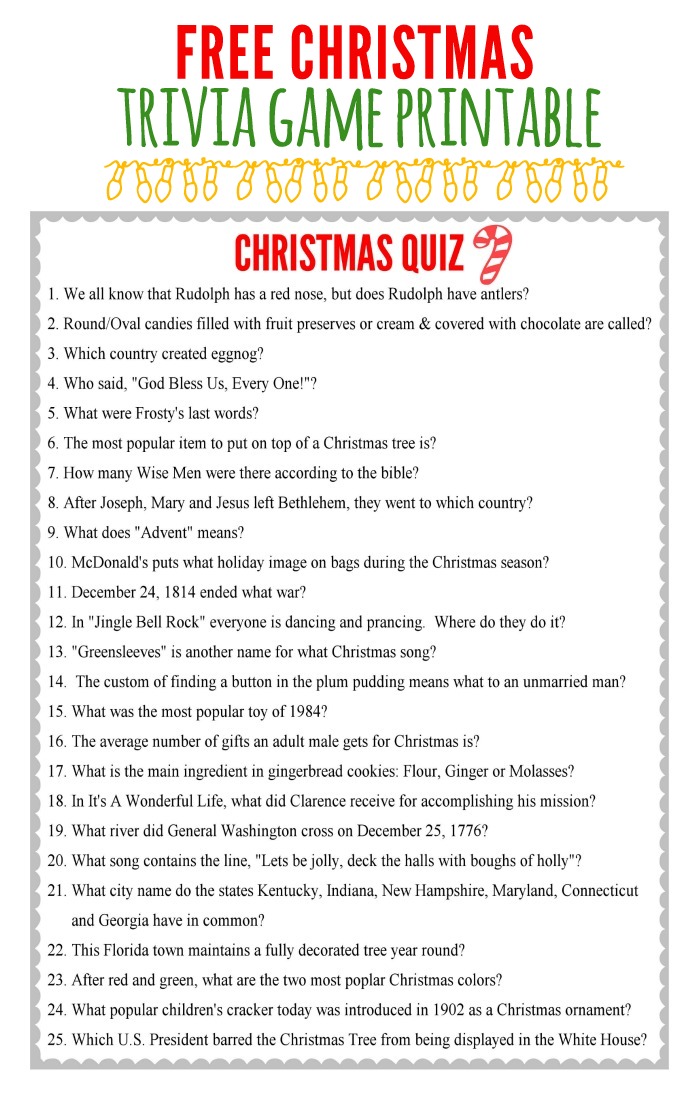 Printable Christmas Trivia For Adults