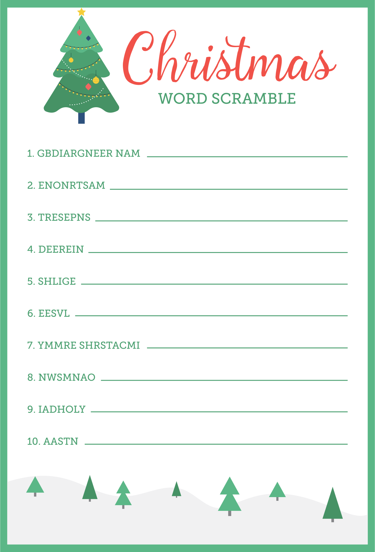 Christmas Word Scramble Printable Game