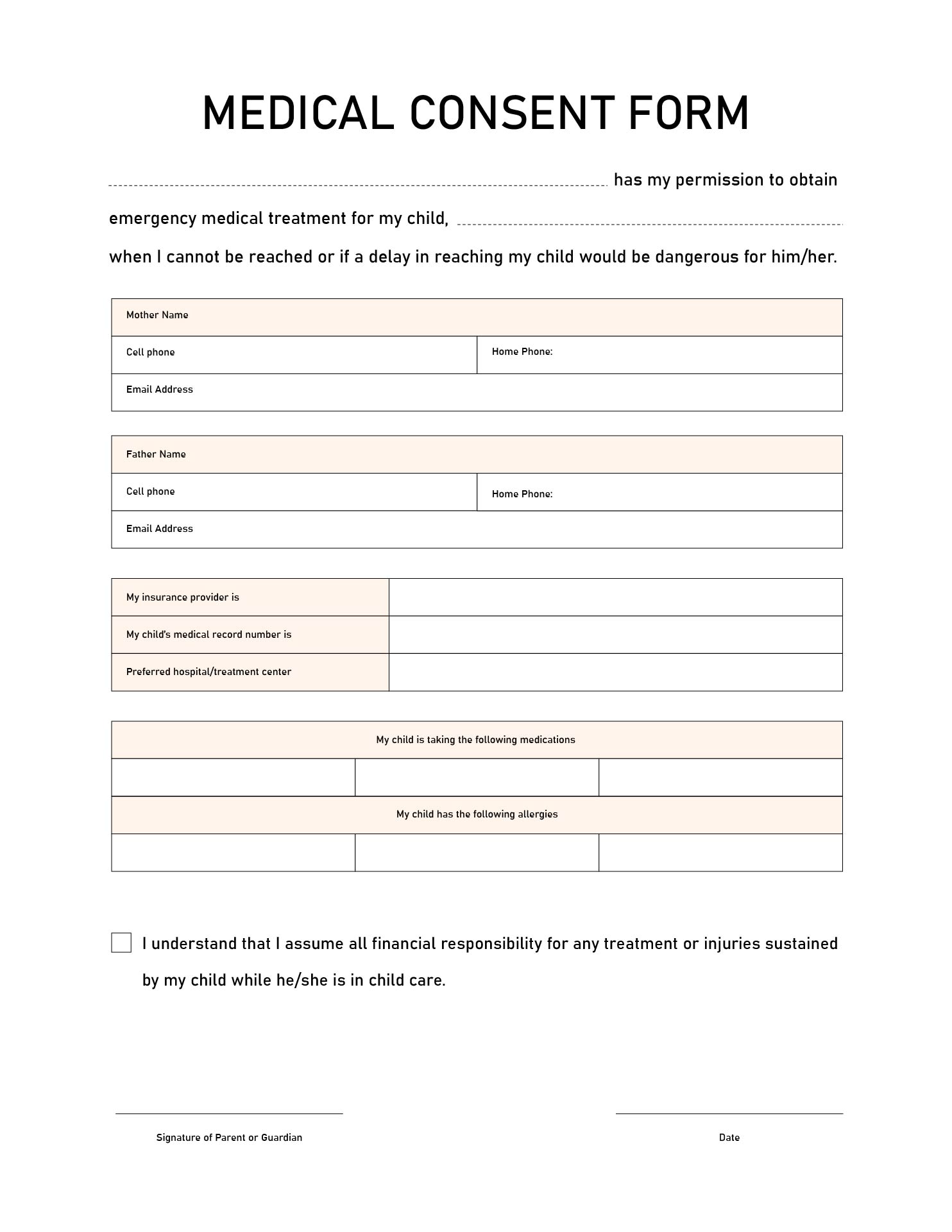 Printable Medical Permission Forms