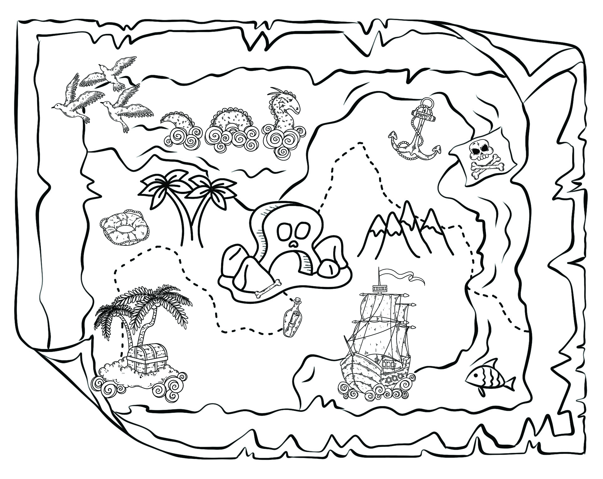 Printable Treasure Map Coloring Page