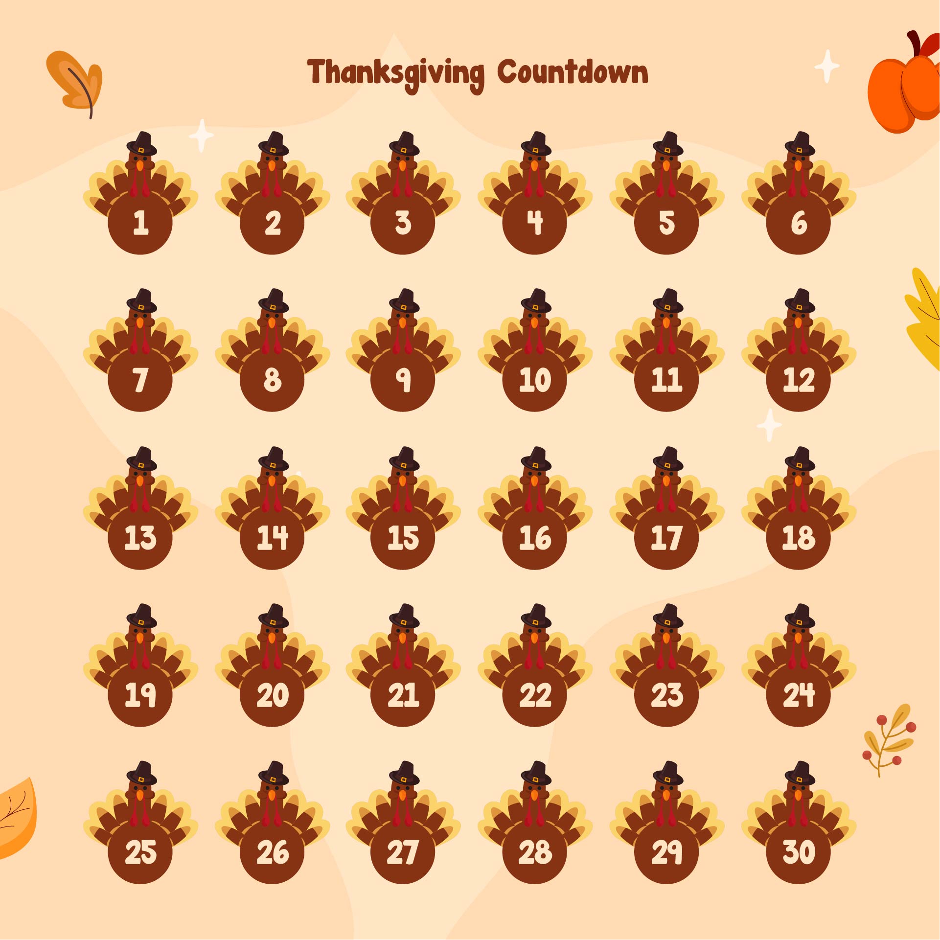 Thanksgiving Countdown Calendar Printable