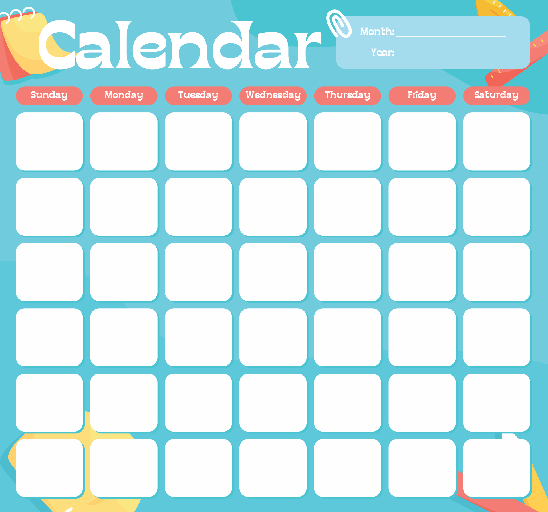 Blank Calendar Template For Kids