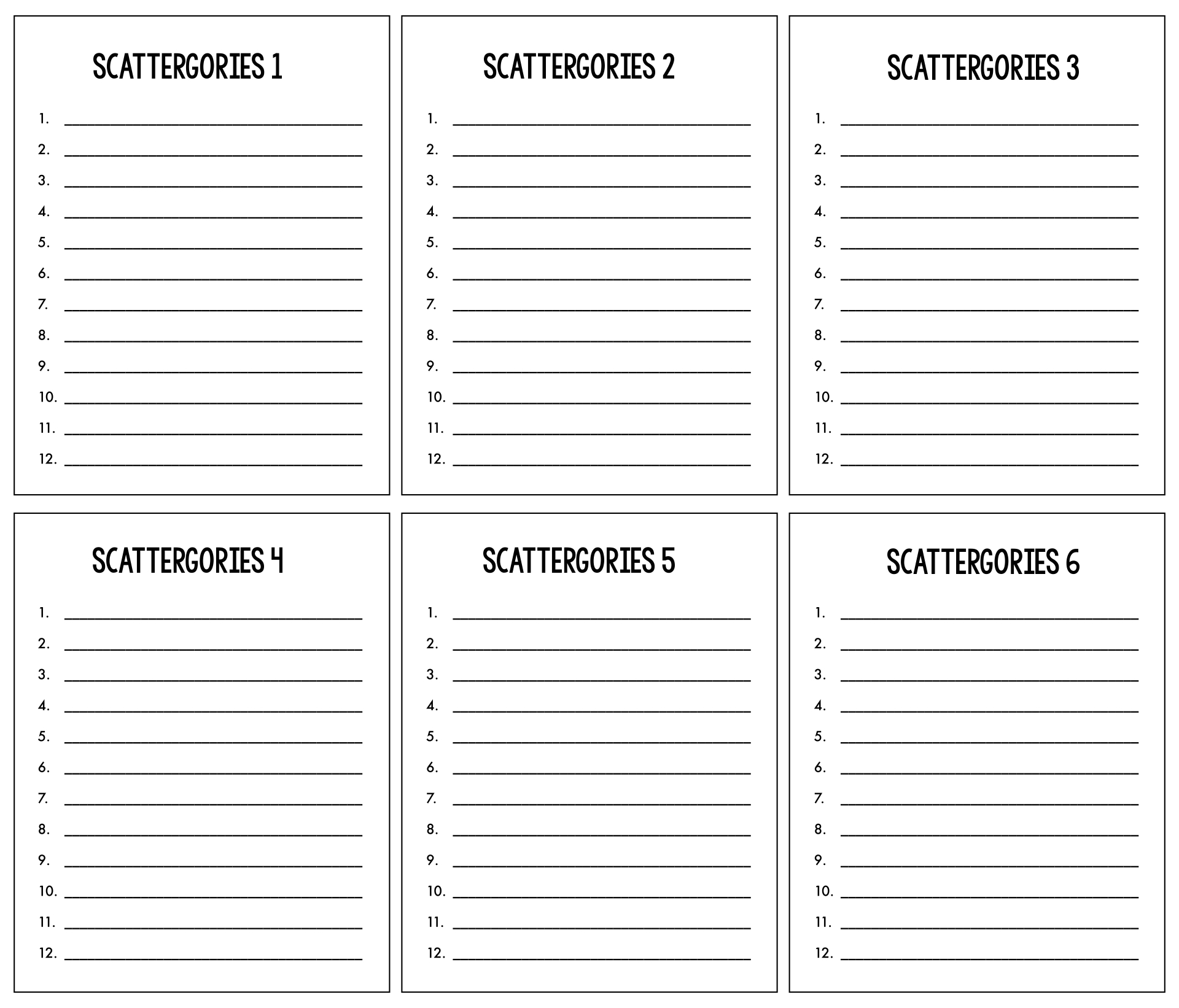 kids scattergories list printable