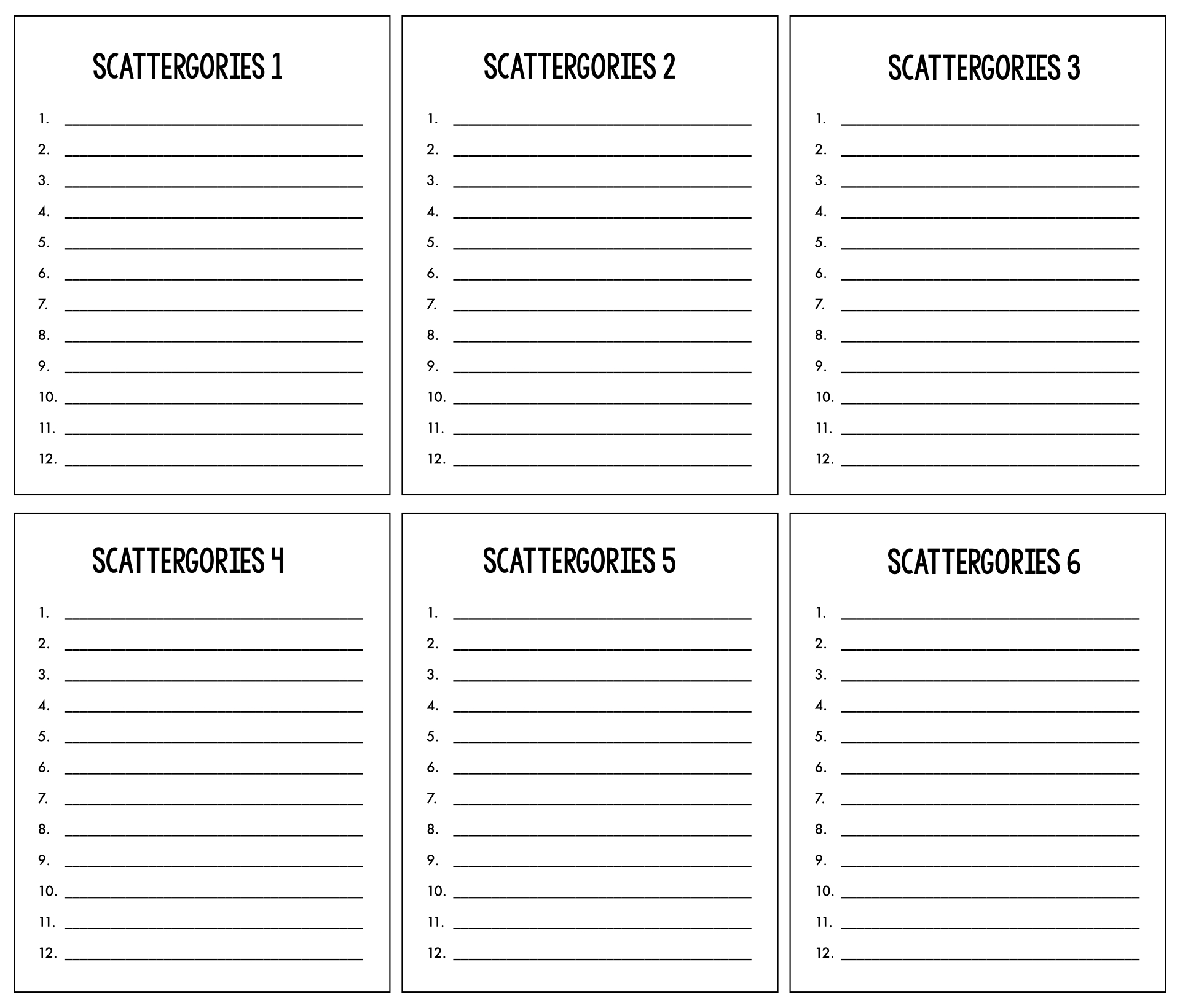 6 Best Blank Scattergories Answer Sheets Printable Images And Photos