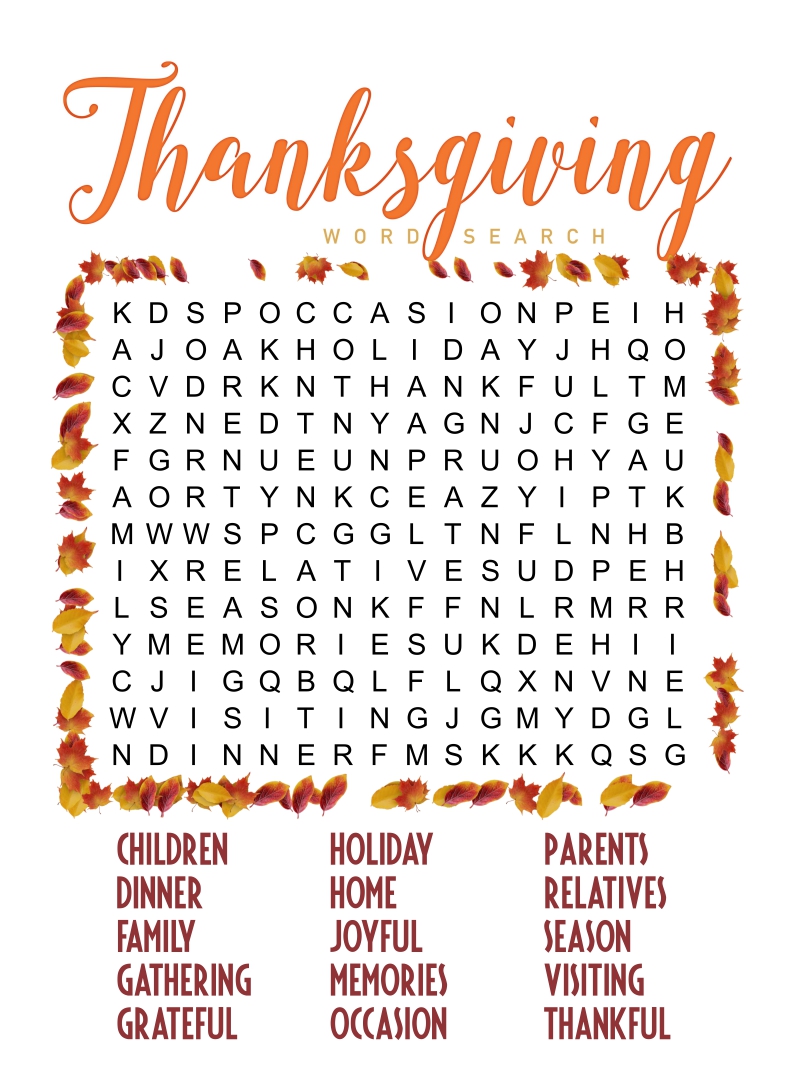 Printable Word Search For Thanksgiving Printable Word Searches