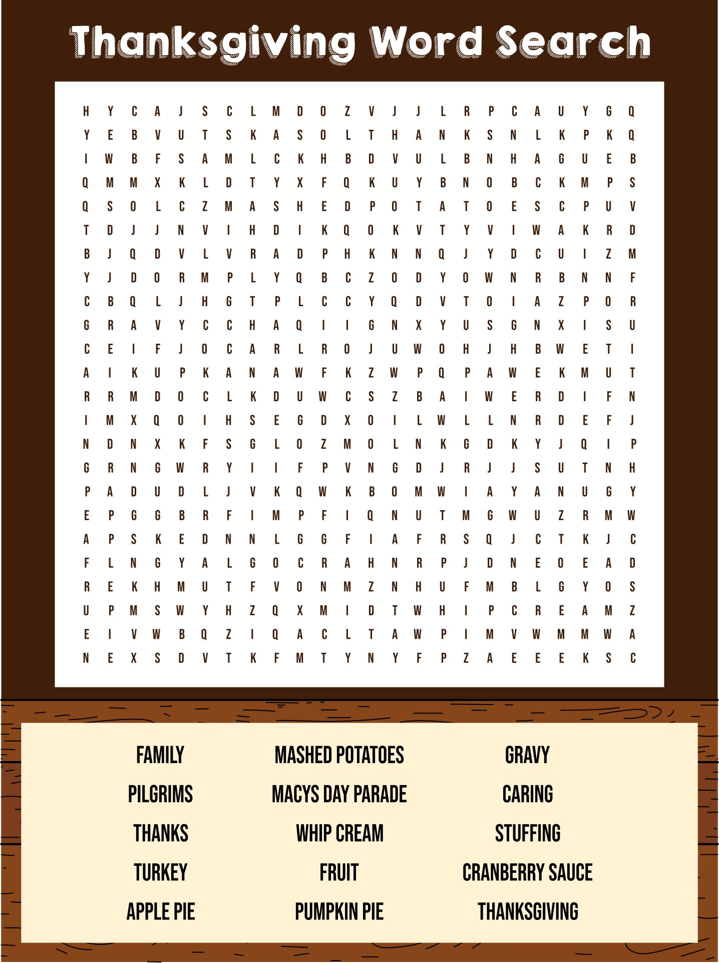 Easy Printable Thanksgiving Word Search