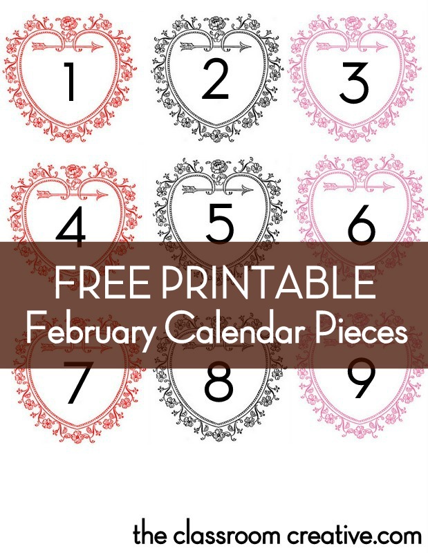 Printable February Calendar Pieces