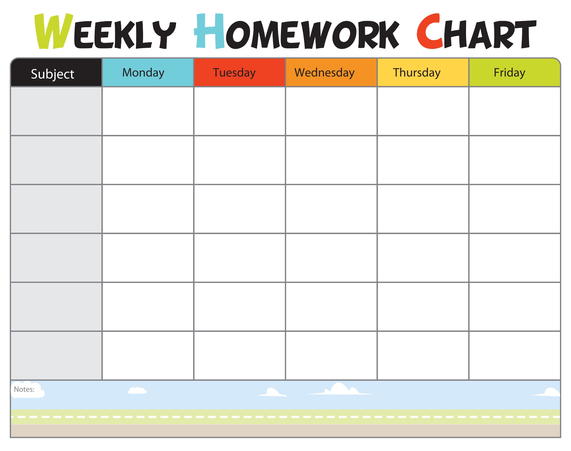printable weekly homework chart