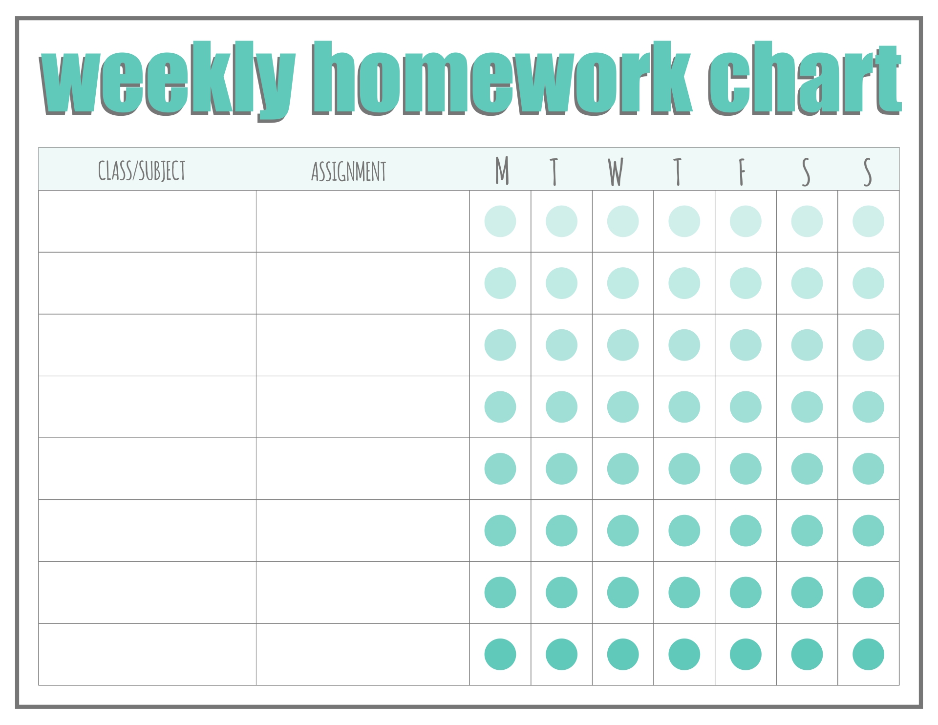 homework tracker sheet