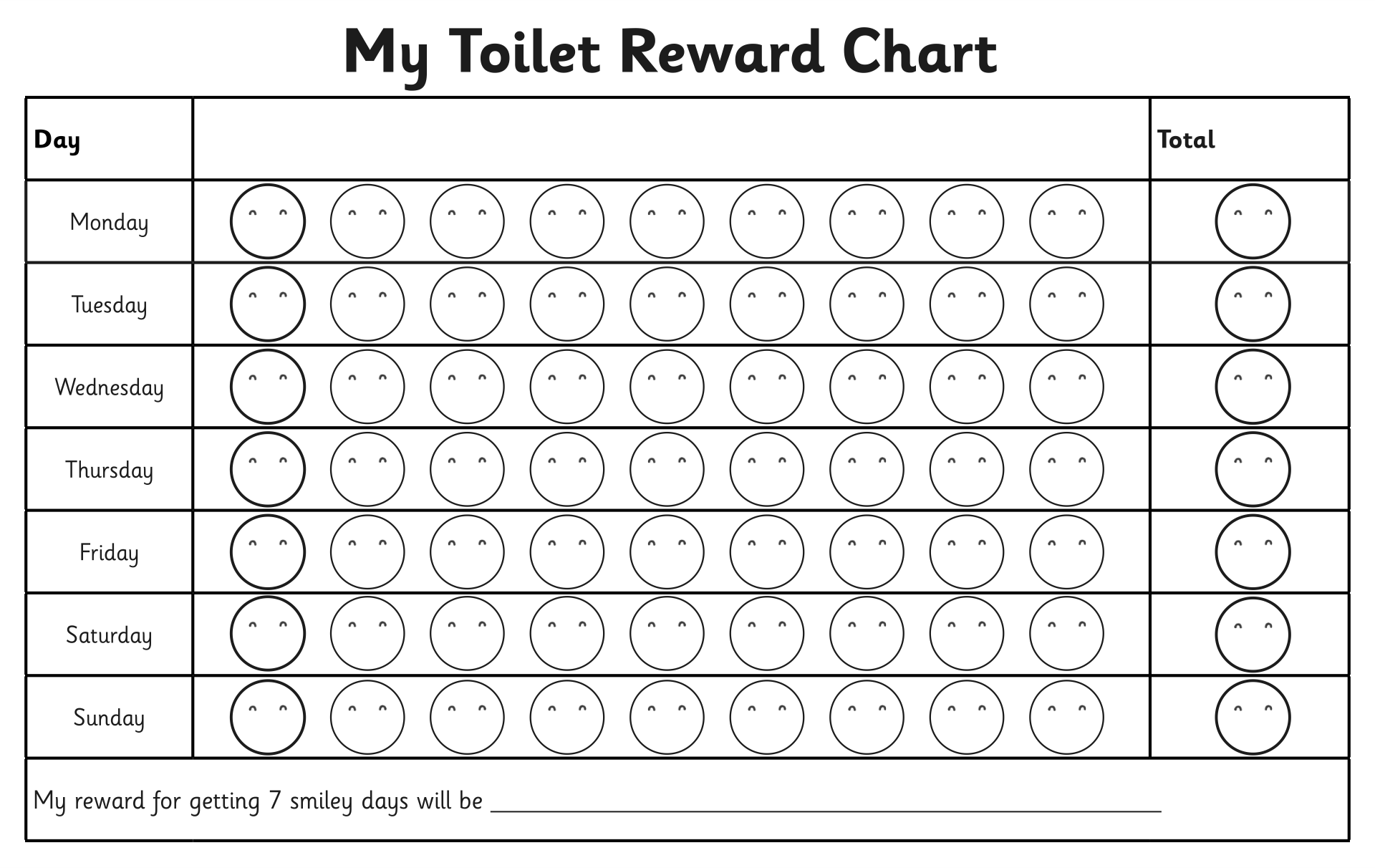 Blank Weekly Potty Chart Templates 10 Free PDF Printables Printablee