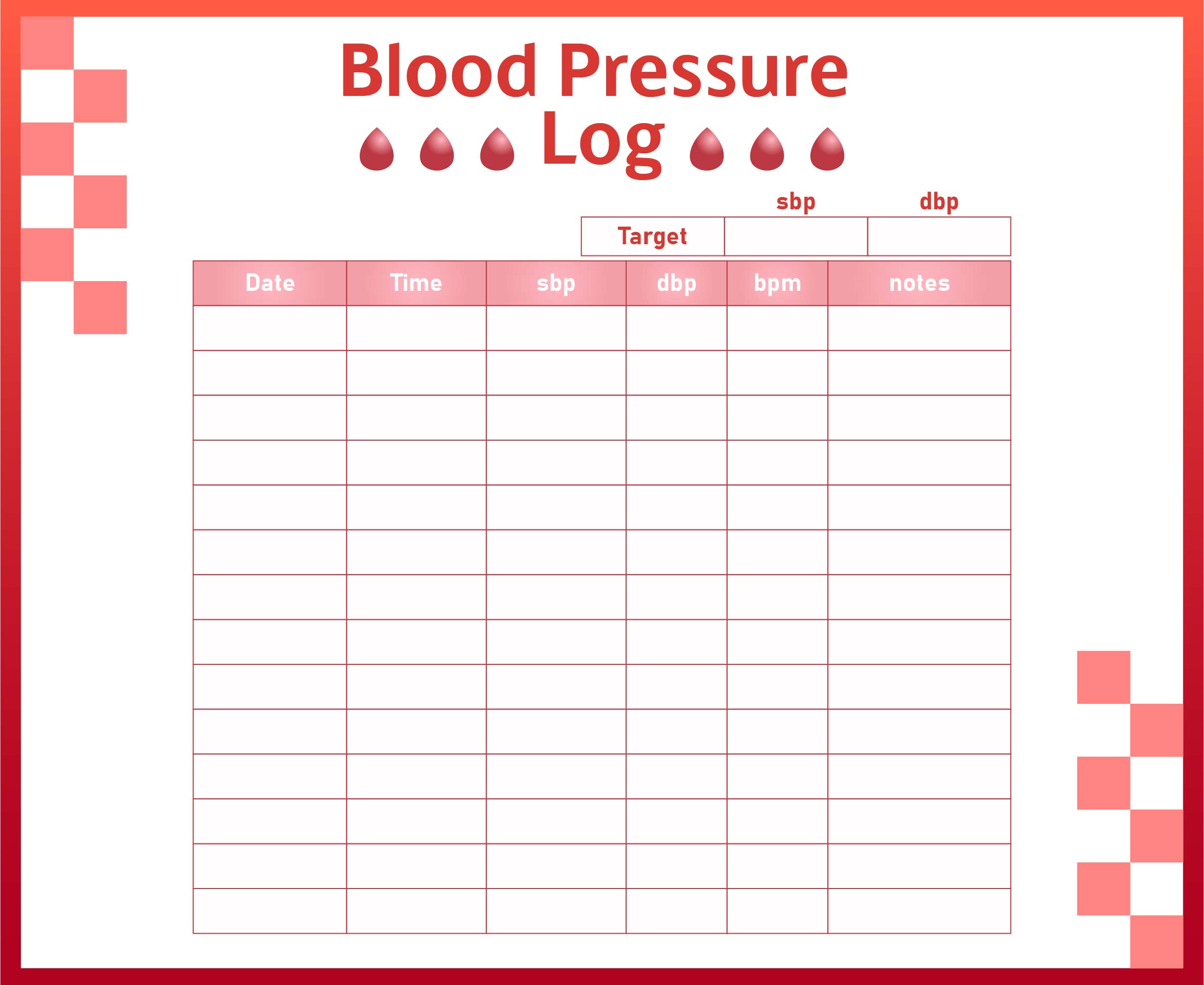 Blood Pressure Chart Log Sheet