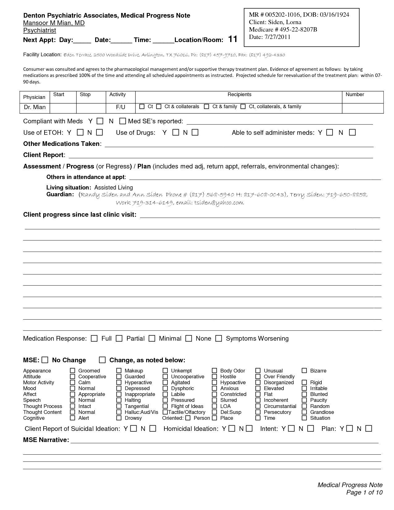 Nursing Home Physician Progress Note Template