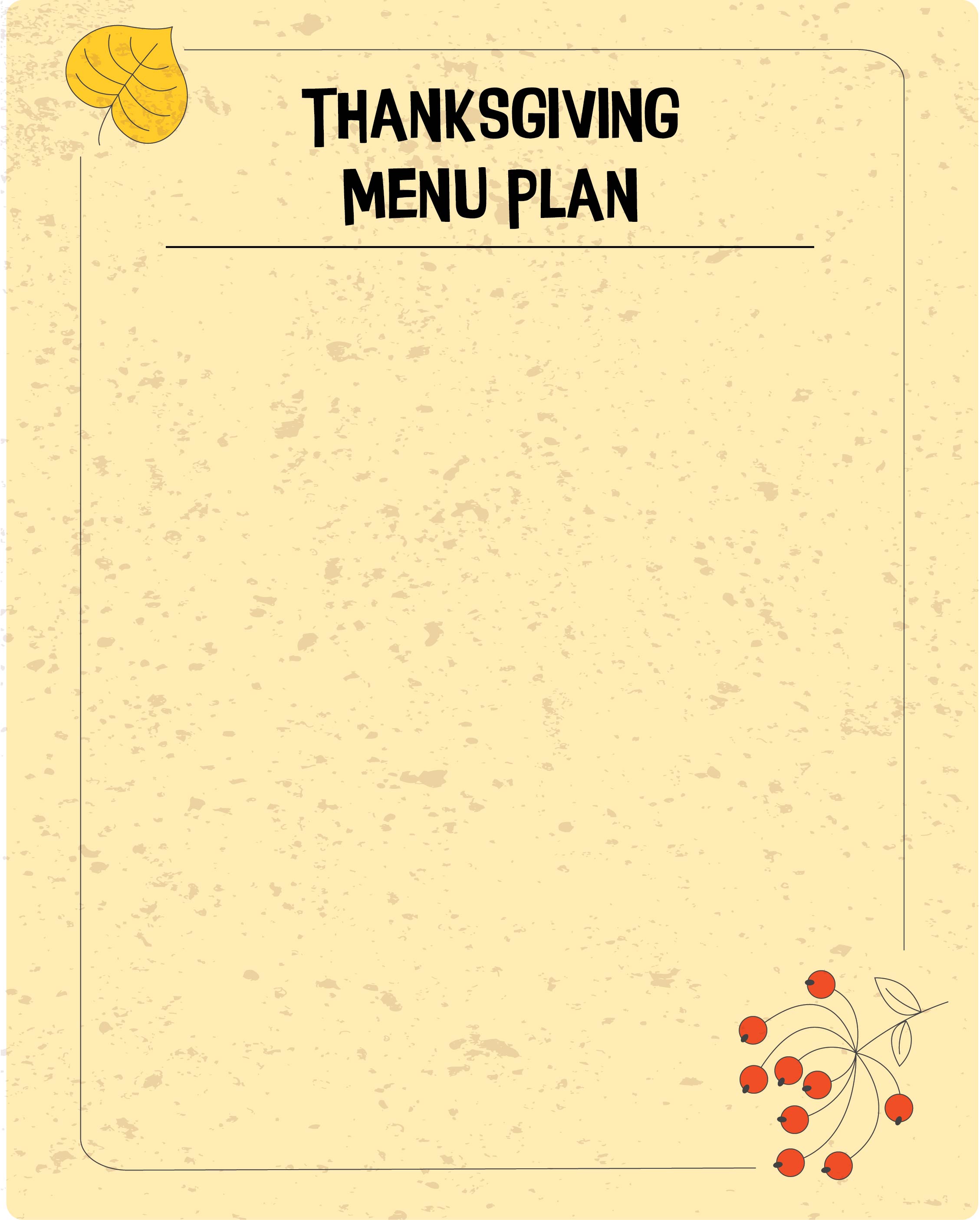 Blank Printable Thanksgiving Menu Template