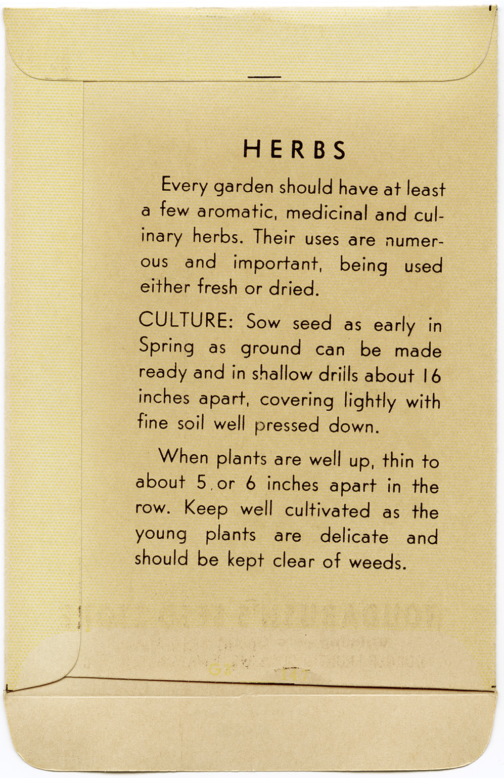 Vintage Seed Packet Back