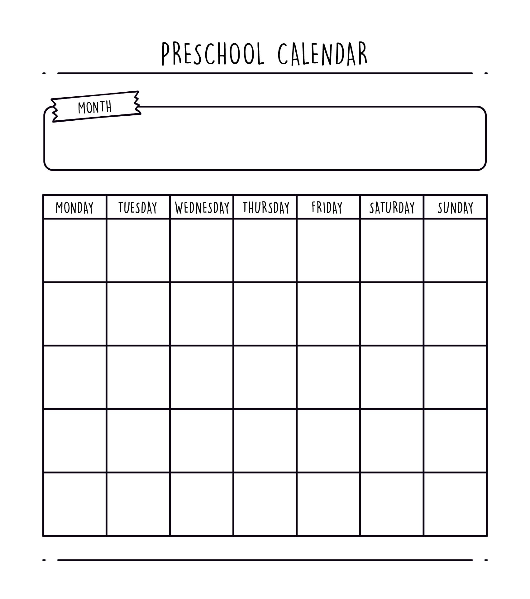 Free Printable Preschool Monthly Calendars Free Printable Download