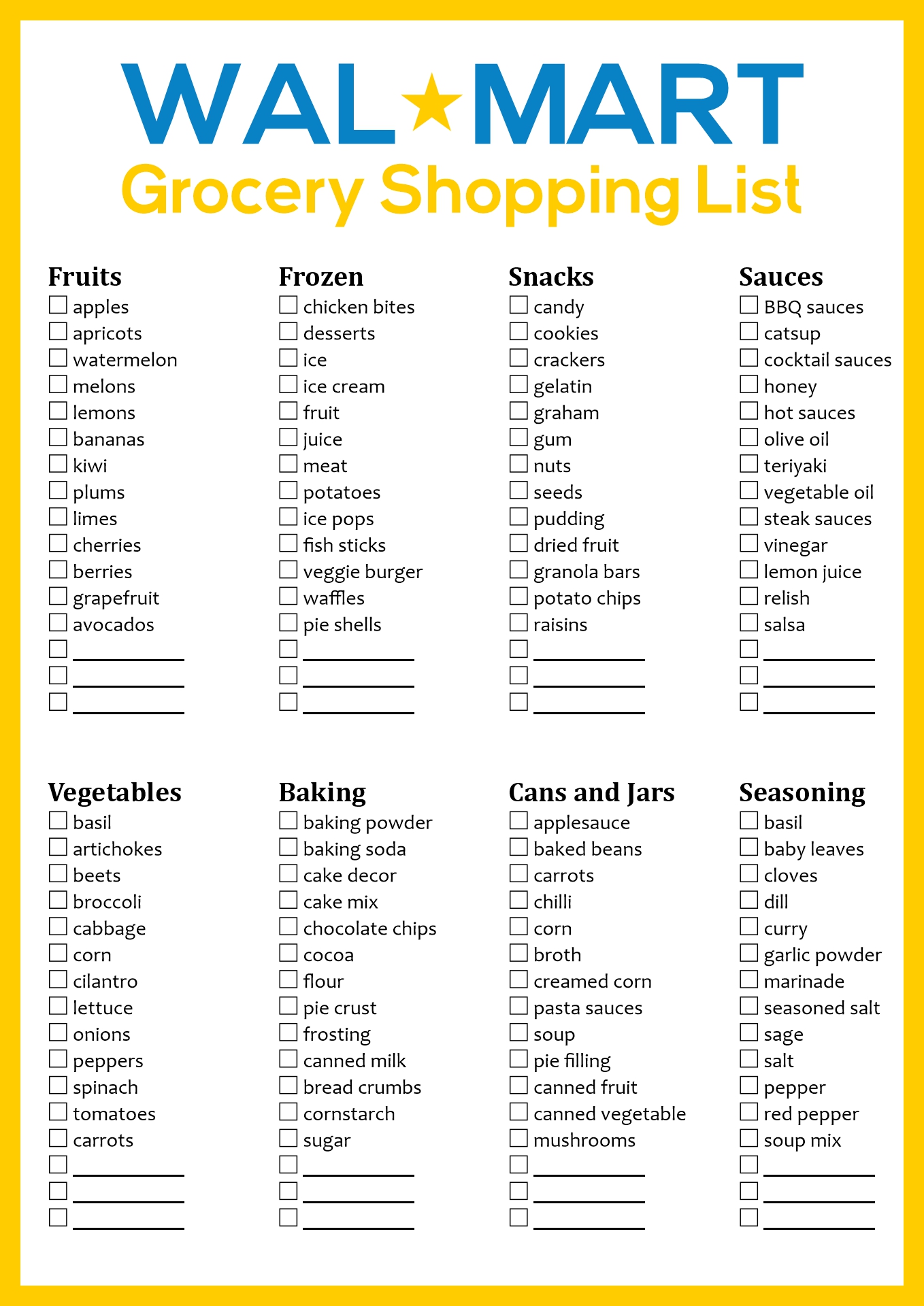 Walmart Grocery List Printable