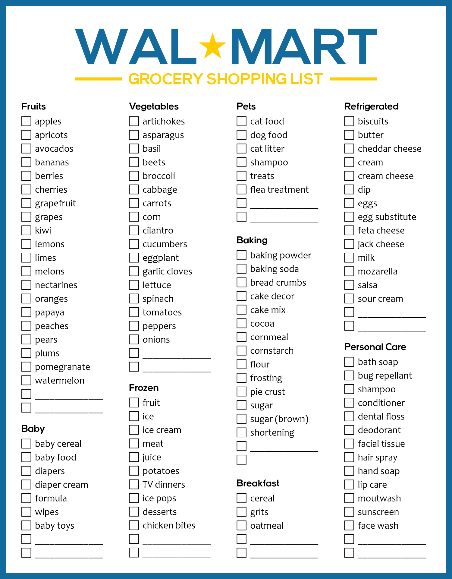 Grocery List Printable Separated By Category