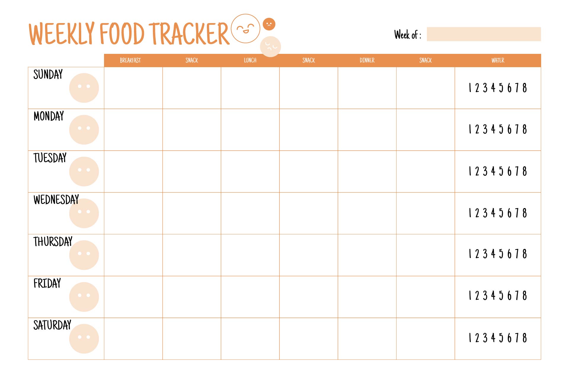 Printable Diet Tracker