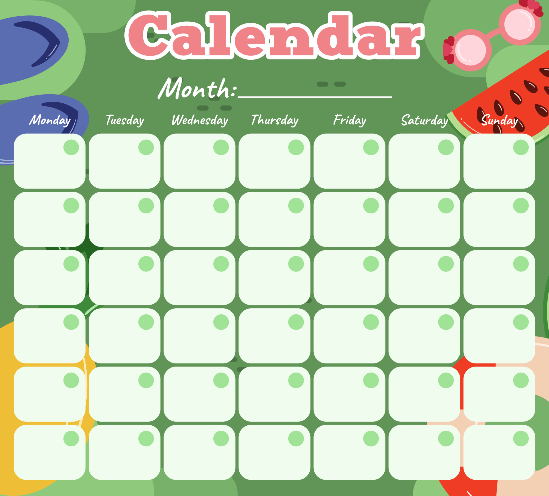 10 Best Cute Printable Blank Calendar PDF For Free At Printablee