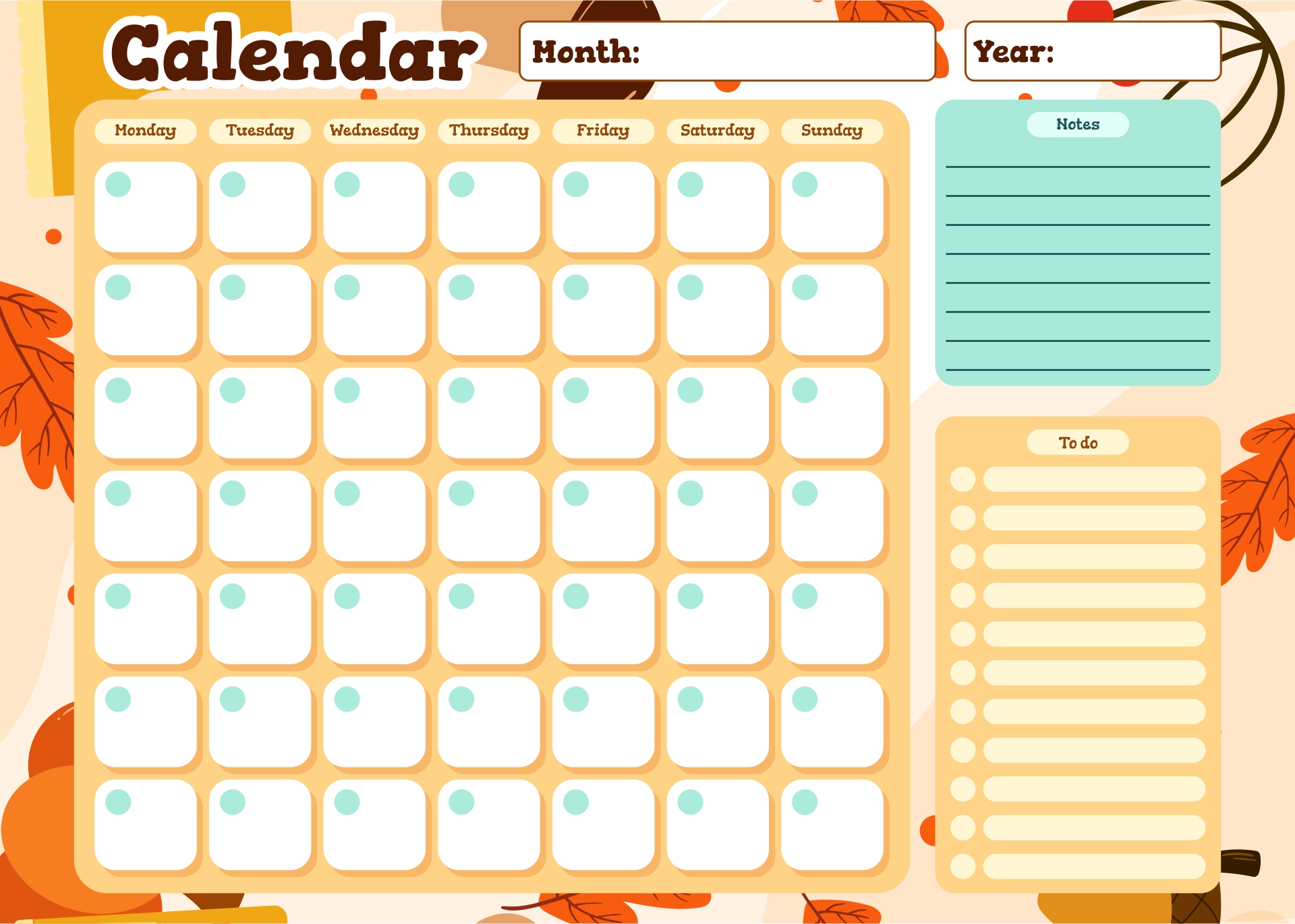 10 Best Cute Printable Blank Calendar PDF for Free at Printablee
