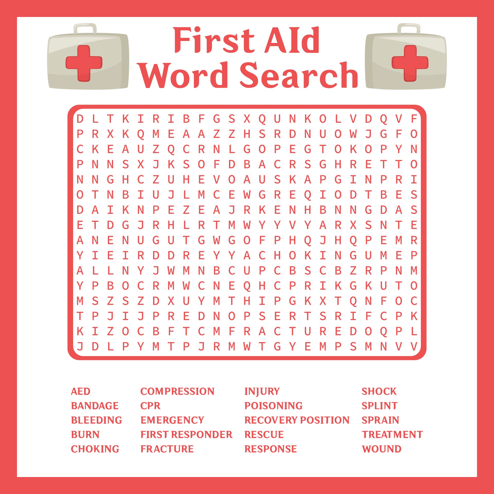 First Aid Word Search Printable