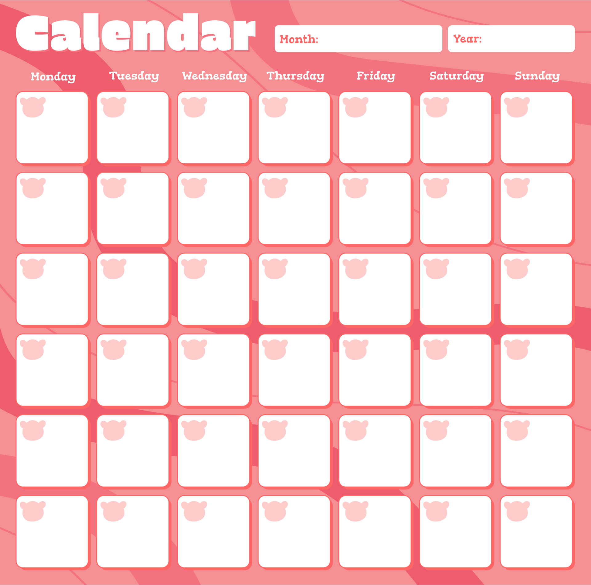 Free Cute Printable Calendar
