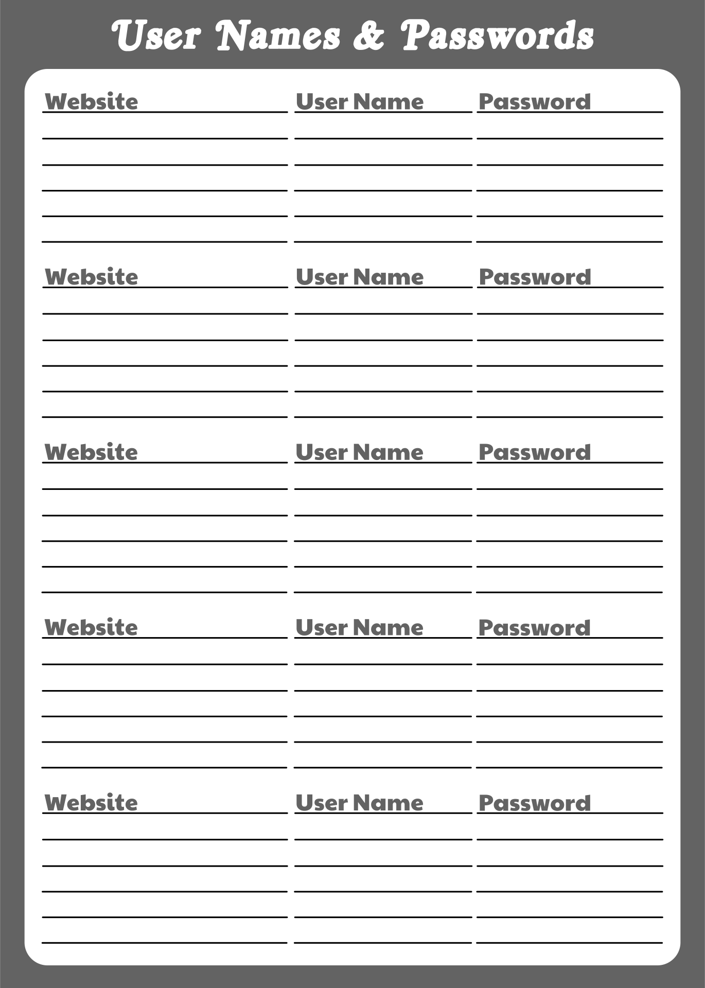 10 Best Free Printable Password Log Sheets PDF for Free at Printablee