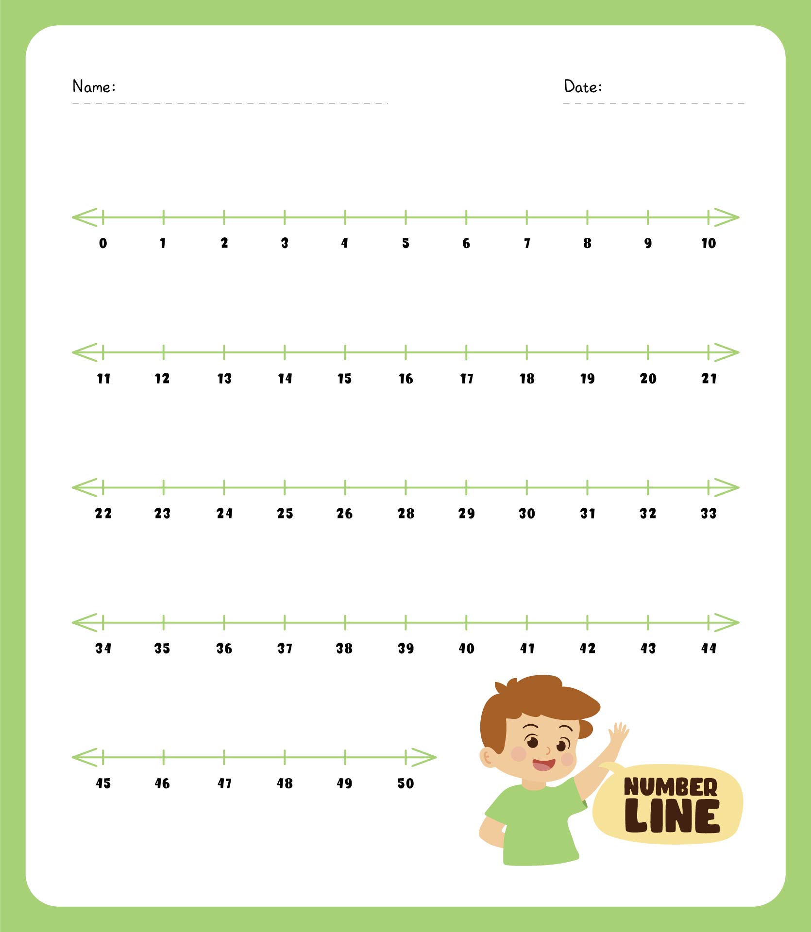 Printable Number Line To 50