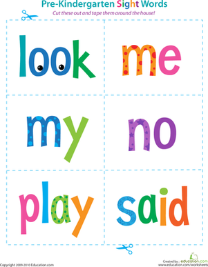 Pre-Kindergarten Sight Words