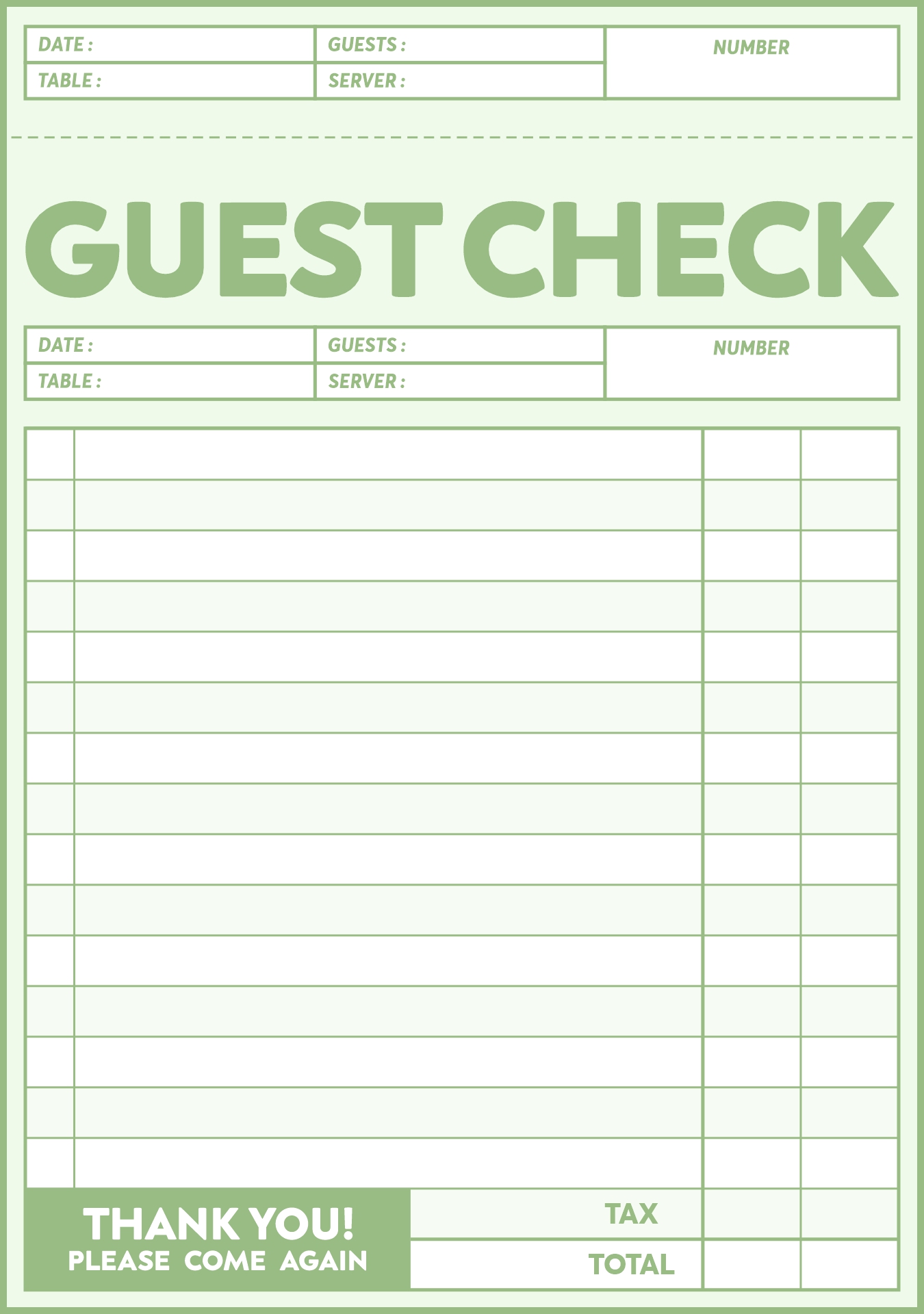 Guest Checks For Restaurants 11 Free PDF Printables Printablee