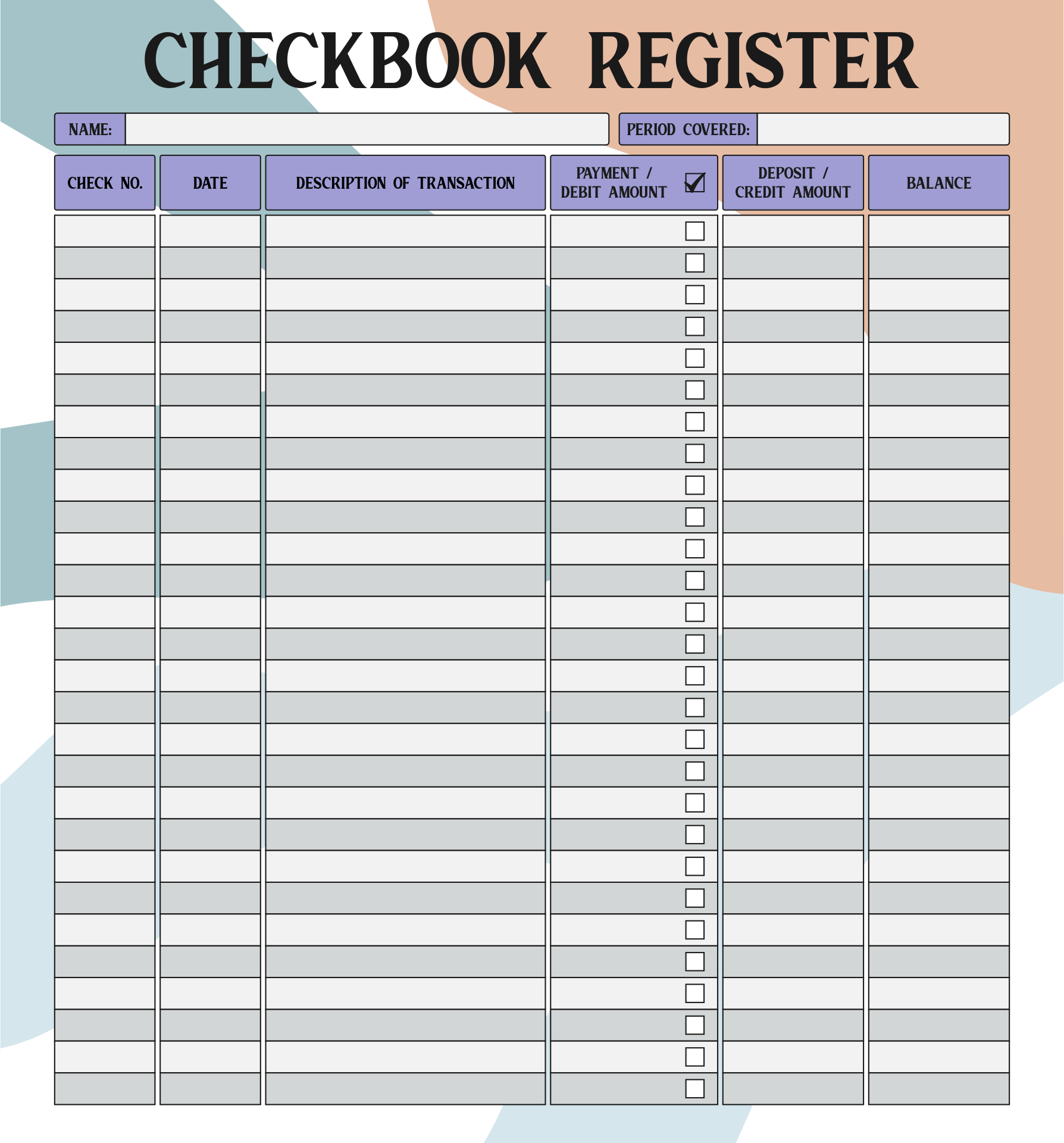  Printable Check Register Book