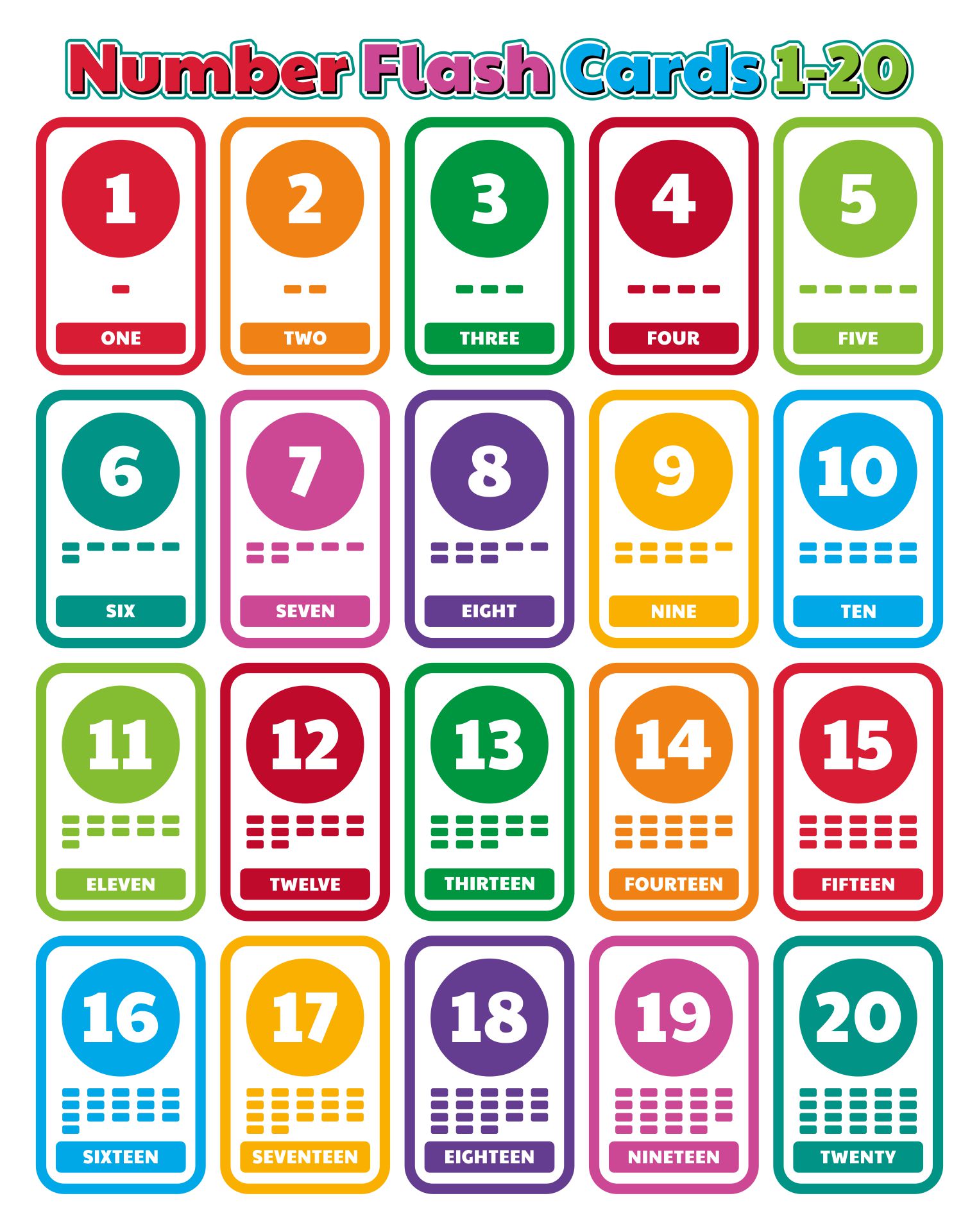 10 Best Printable Number Flash Cards 1-20 - printablee.com