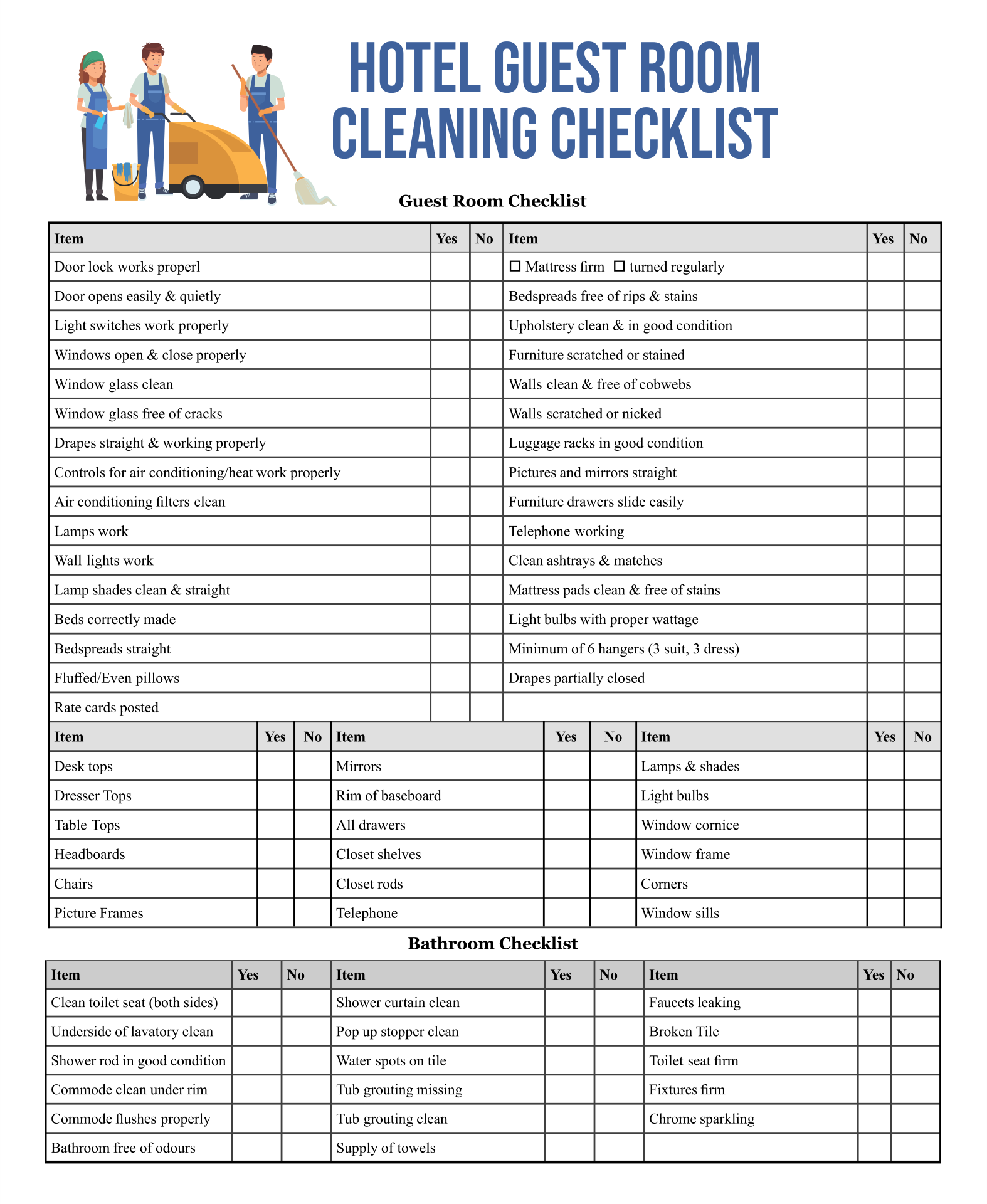 Housekeeping Cleaning Checklist Printable