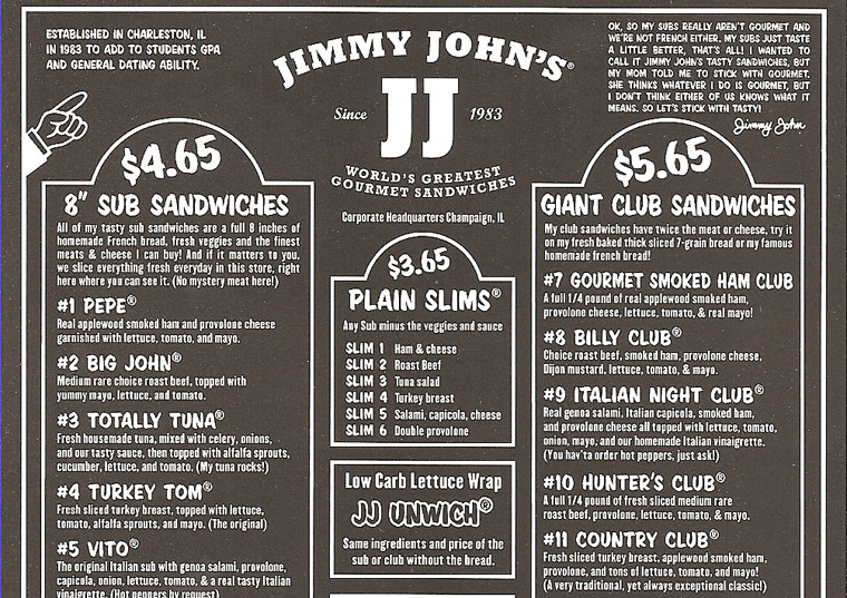 Jimmy Johns Menu Printable