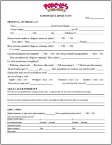 Popeyes Job Application Form Print Out