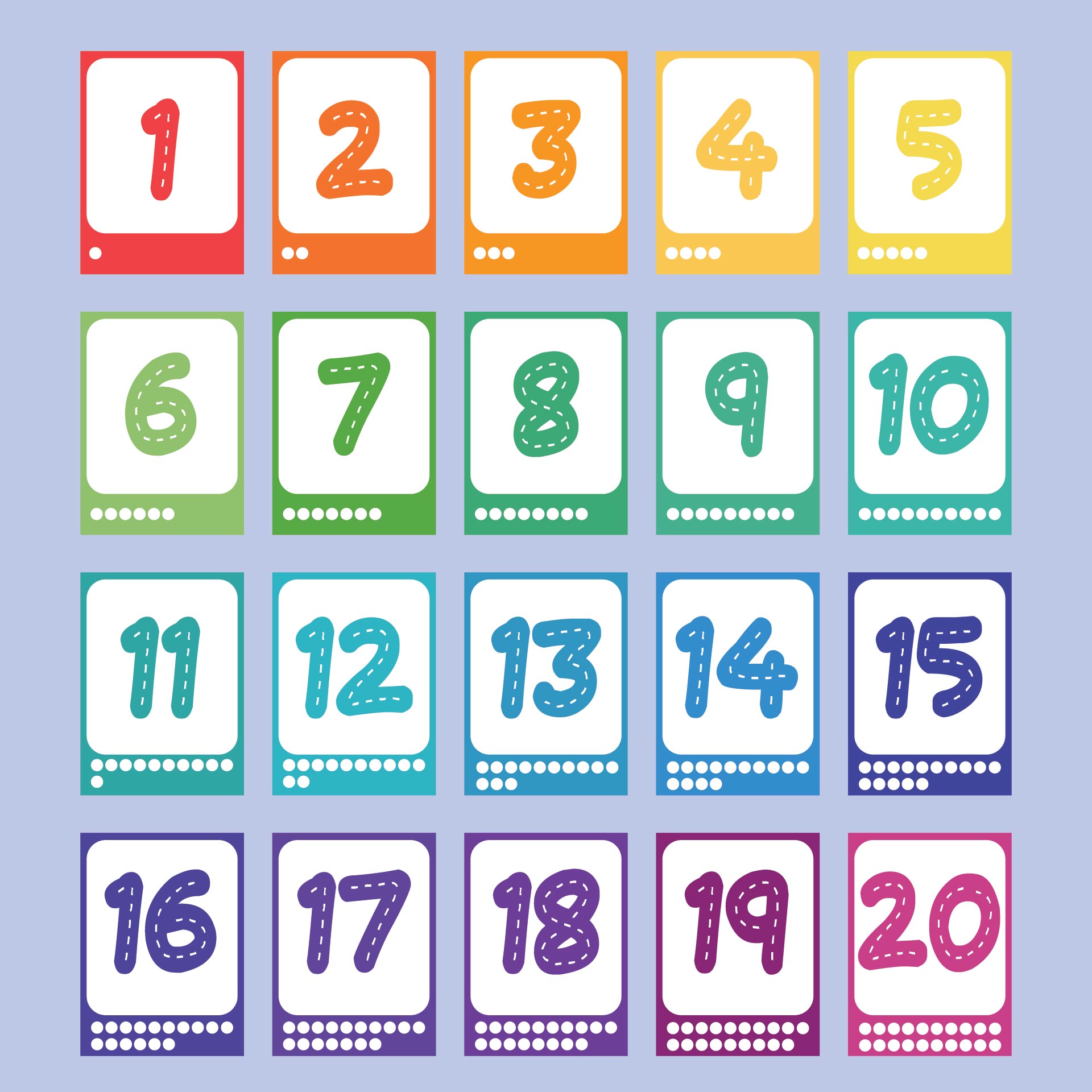 Individual Number Number Flash Cards Printable 1 20