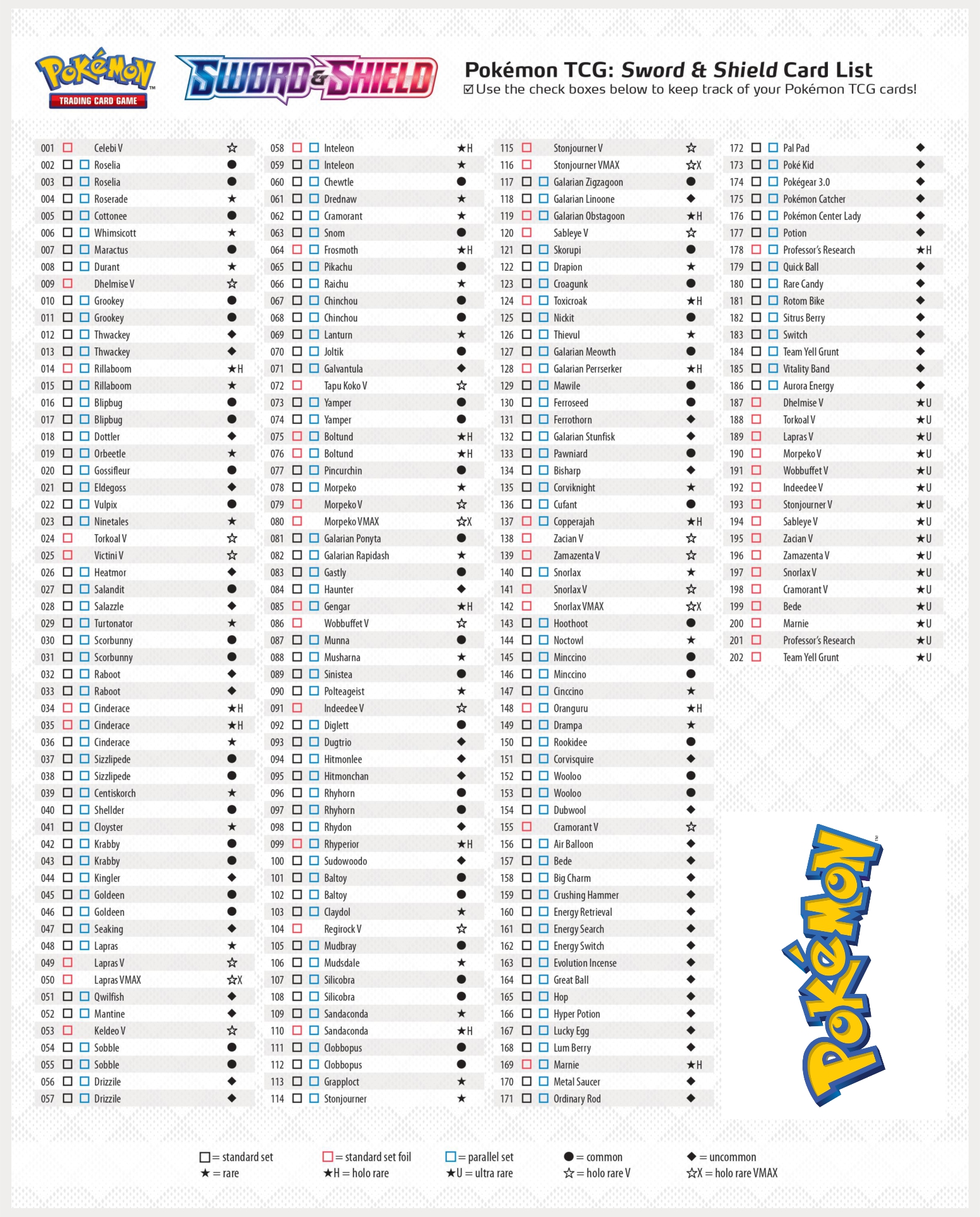 Pokemon Card Checklist Printable - Printable World Holiday