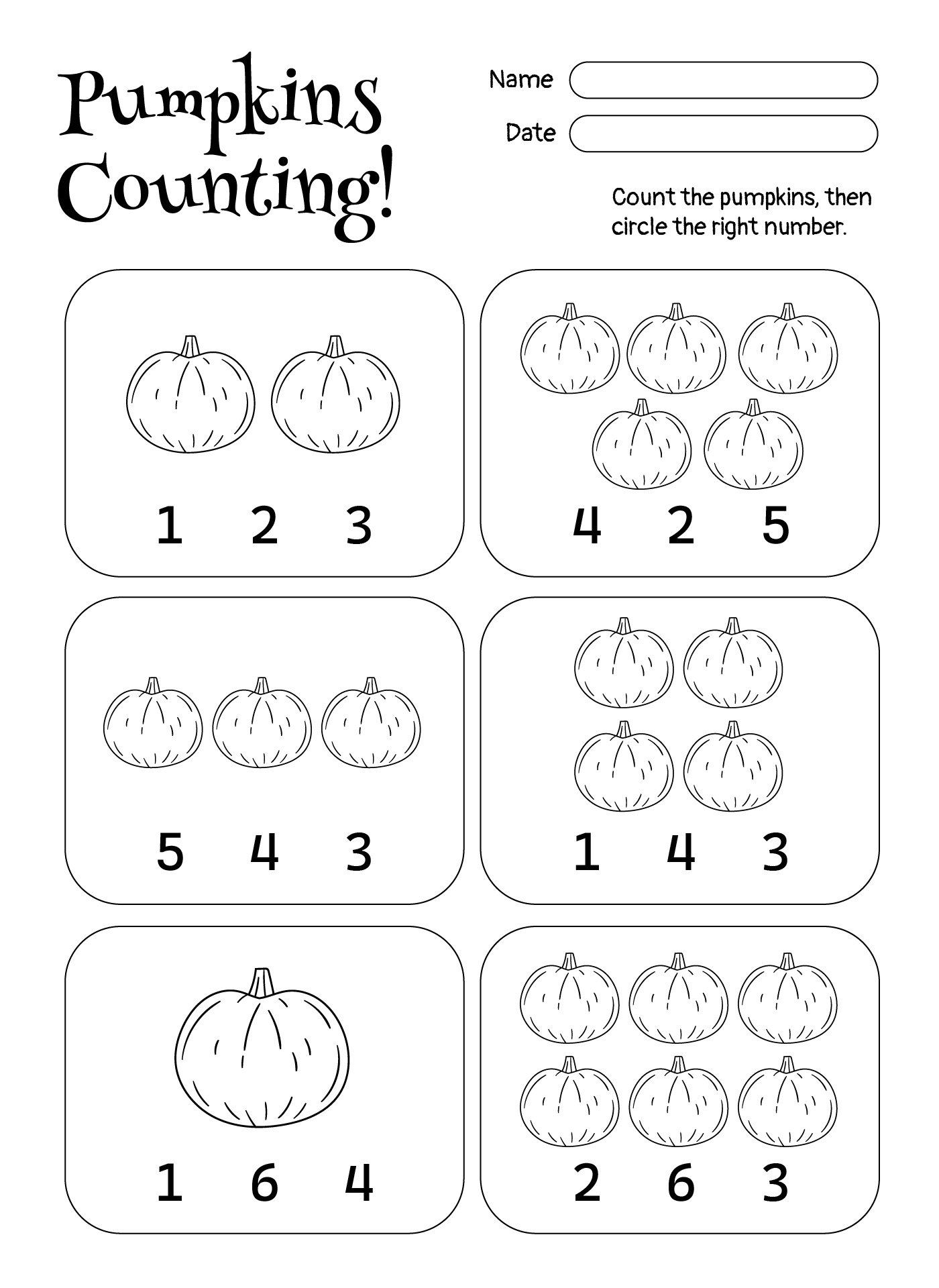Pumpkin Numbers Matching Game Printable