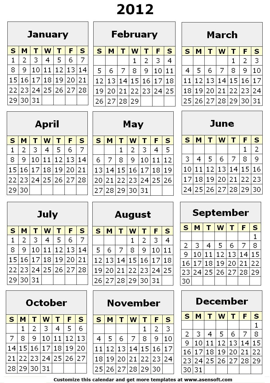 7 Best Images of Free Printable Month Calendar 2012 - Free Printable ...