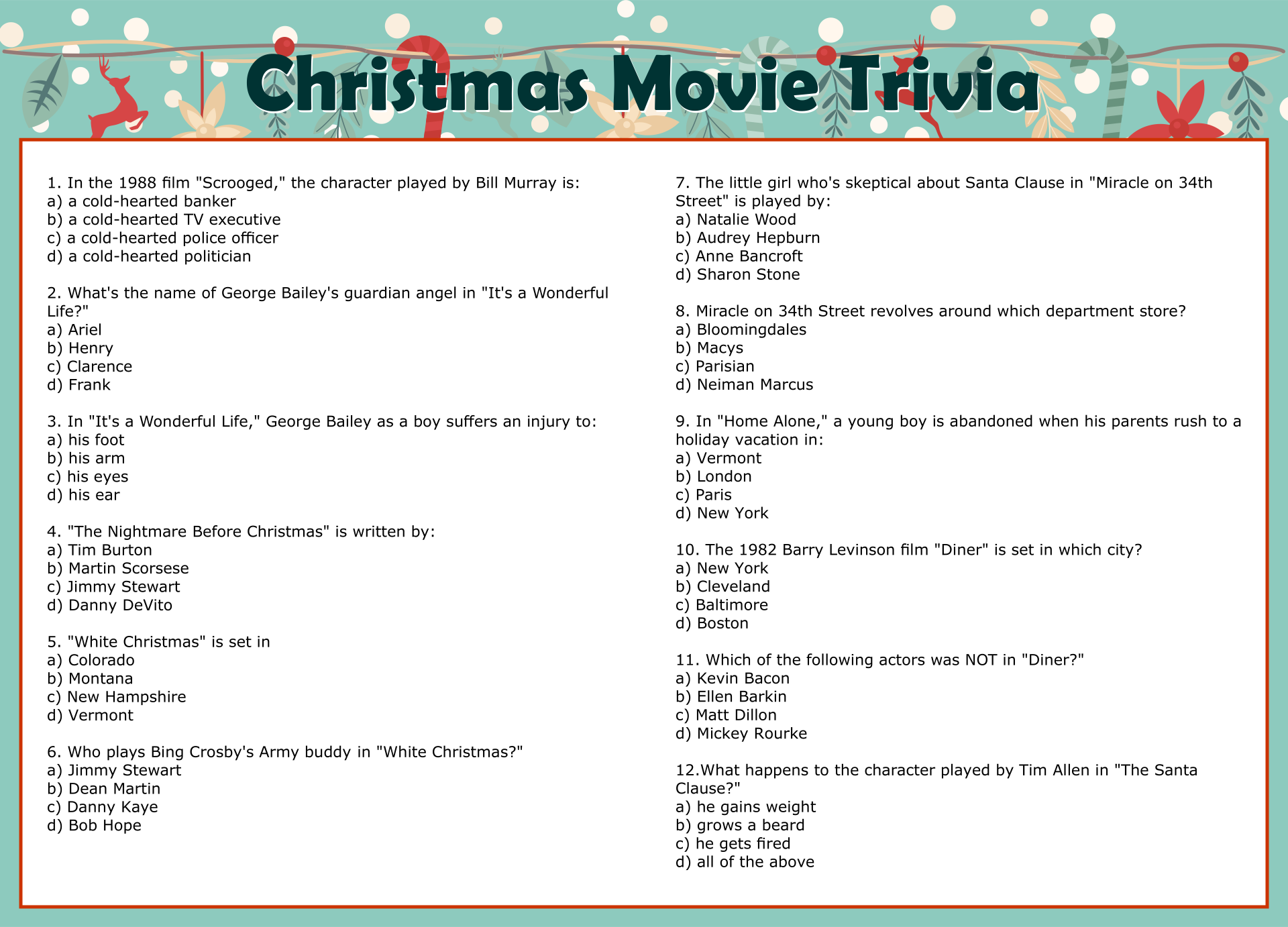 Christmas Vacation Printable Movie Trivia