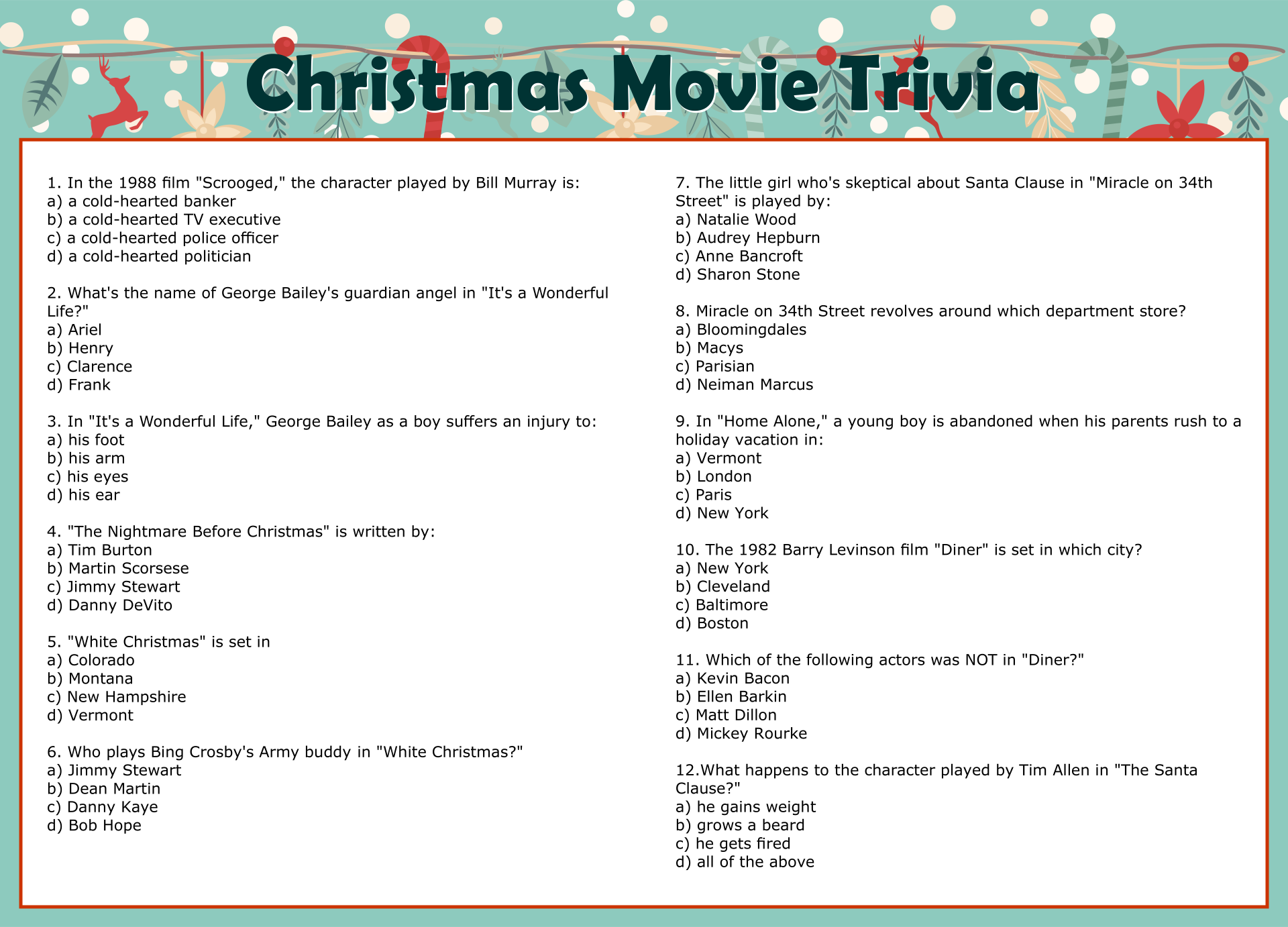 Christmas Vacation Movie Trivia 10 Free PDF Printables Printablee