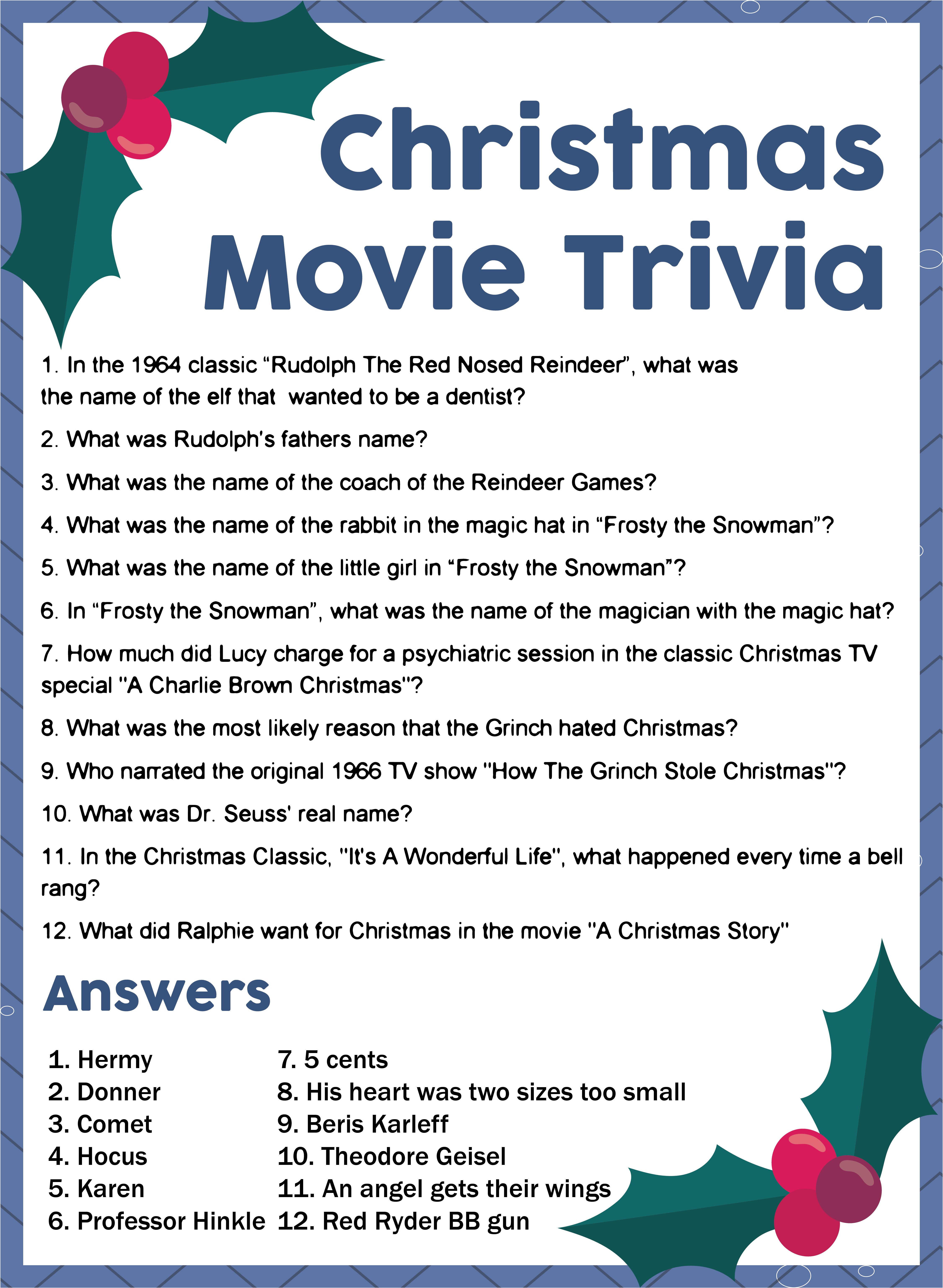 Christmas Movie Trivia Game Christmas Trivia Printable Games Ireland Ubicaciondepersonas cdmx