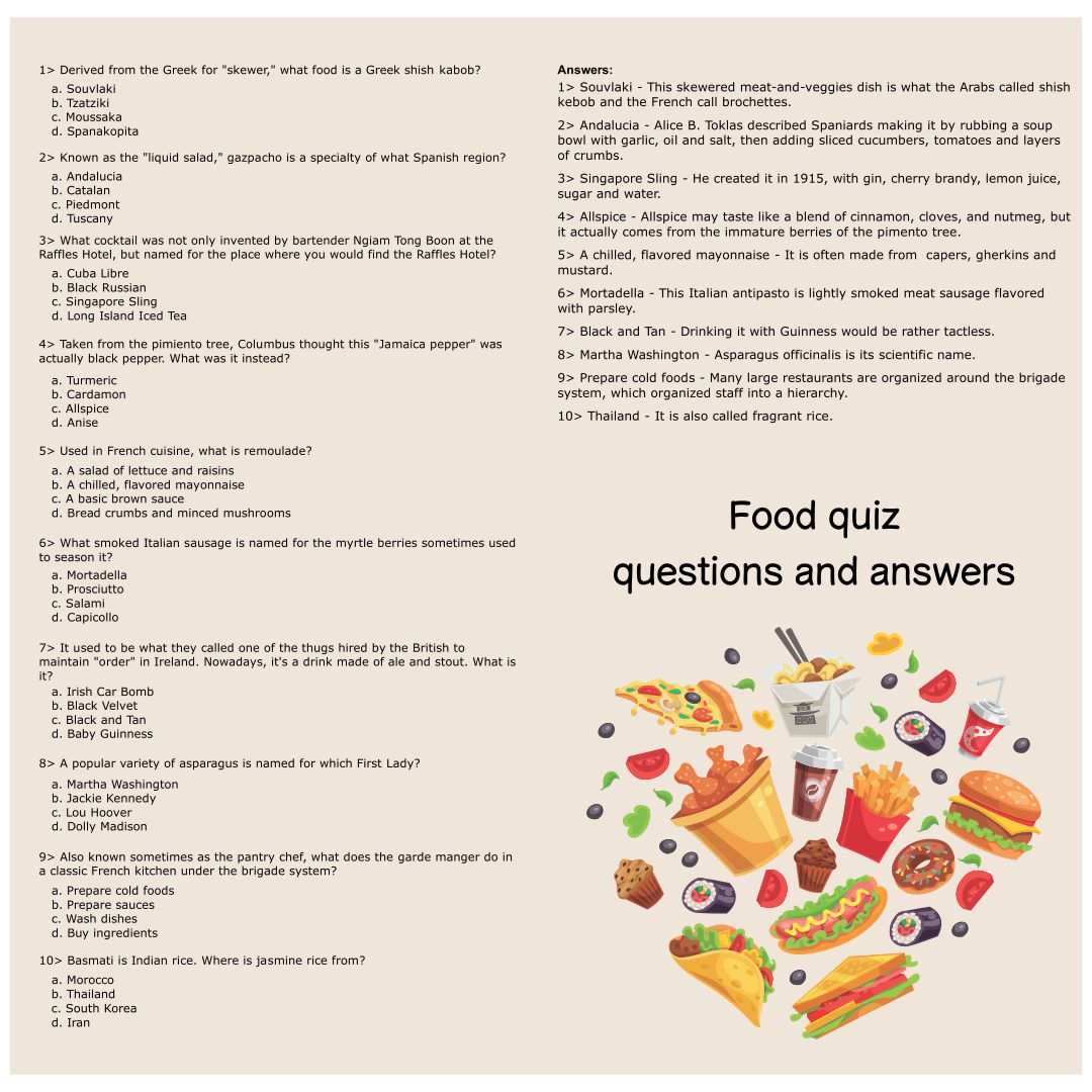 Food Trivia - 10 Free PDF Printables | Printablee