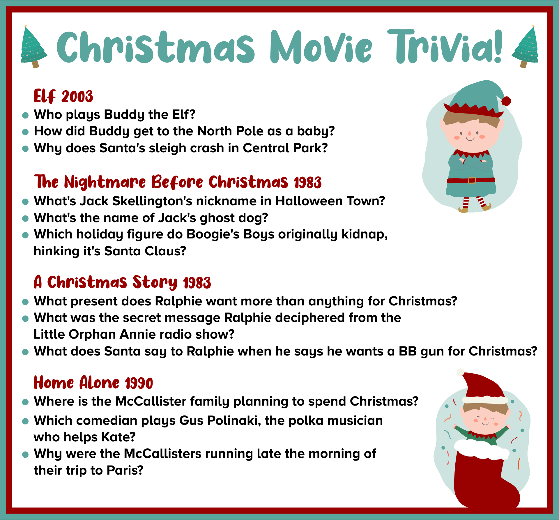Elf Movie Trivia - 10 Free PDF Printables | Printablee