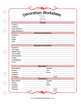 Wedding Planning Worksheets  Printable