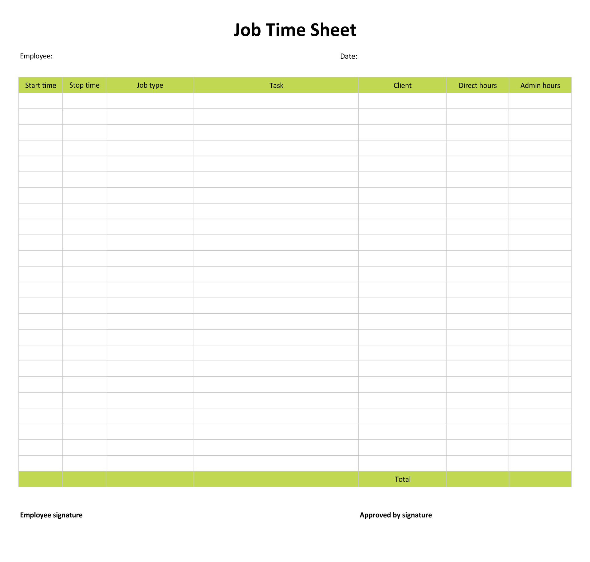 Printable Monthly Time Sheets